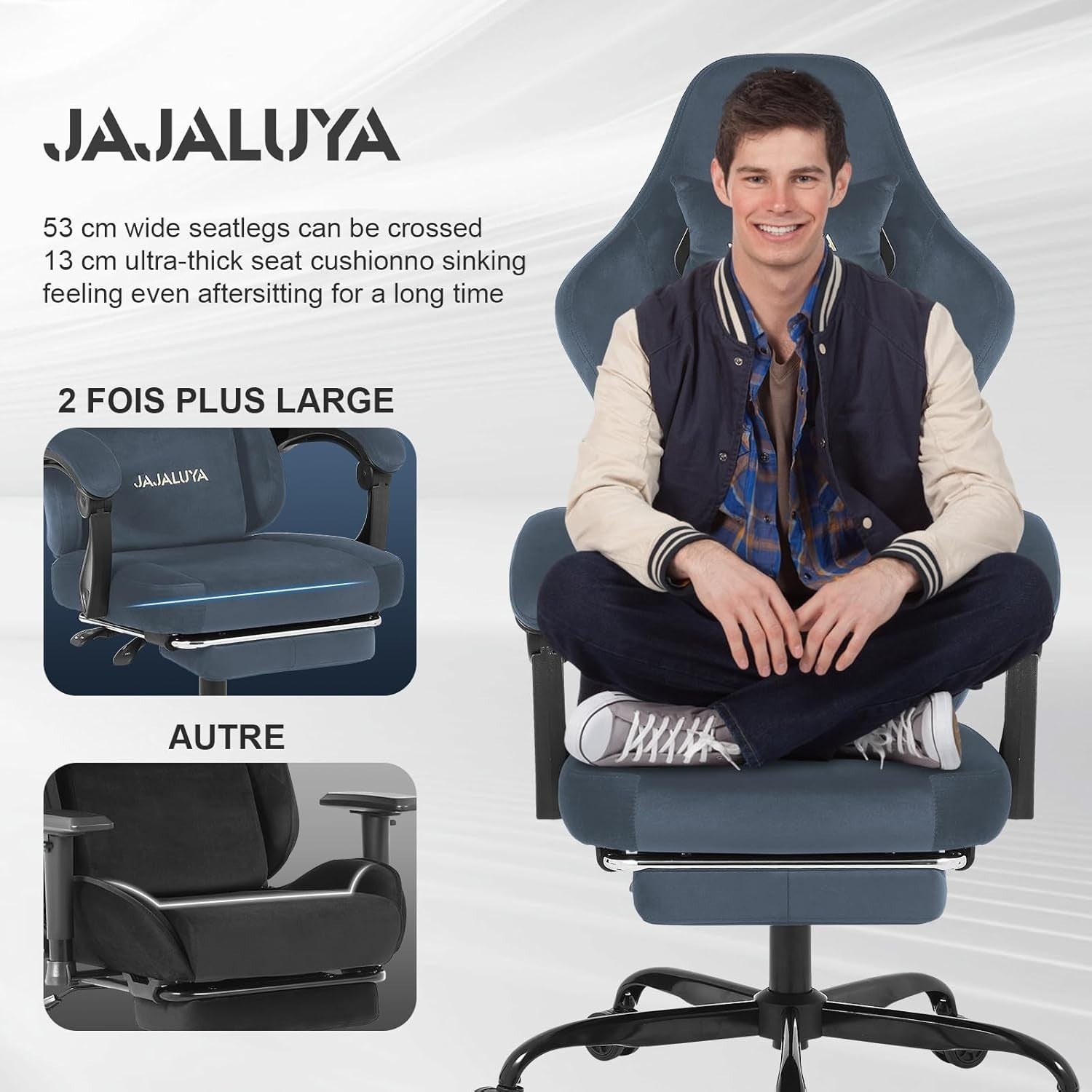 Gaming Chair Ergonomic Recliner Grey Faux Leather Adjustable Footrest Office