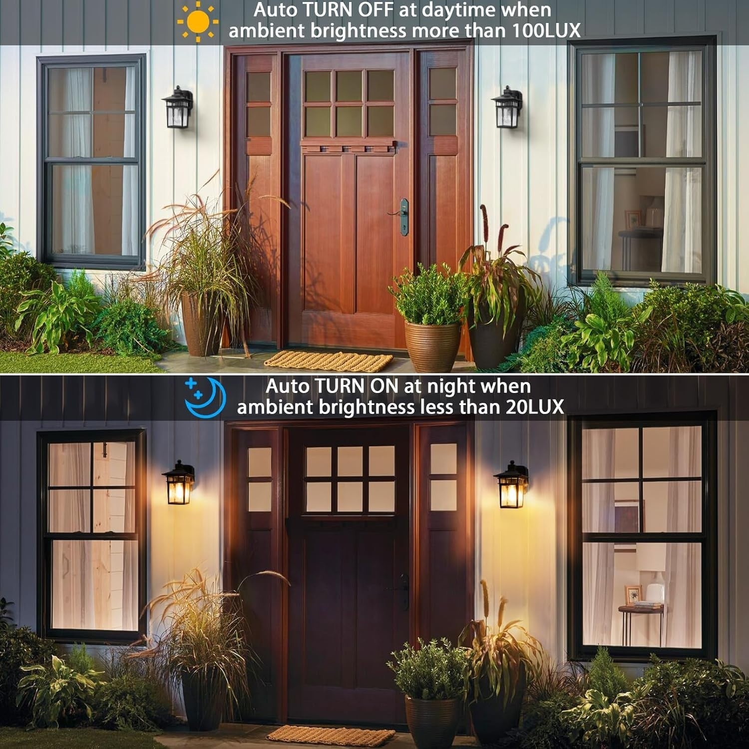 Outdoor Wall Light with GFCI Outlet, Dusk to Dawn Sensor, Waterproof Lantern