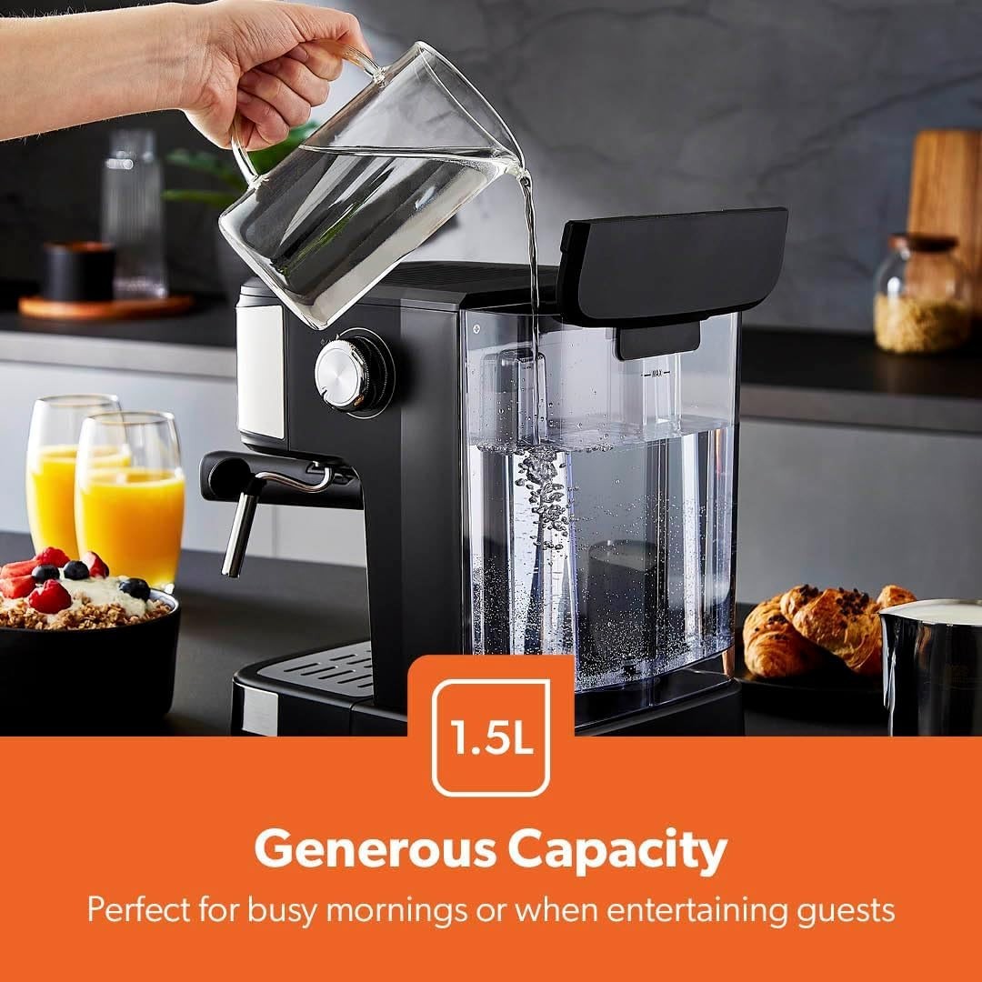 Stainless Espresso Machine 20 Bar Pressure, Milk Frother, 1.5L Tank, 1100W
