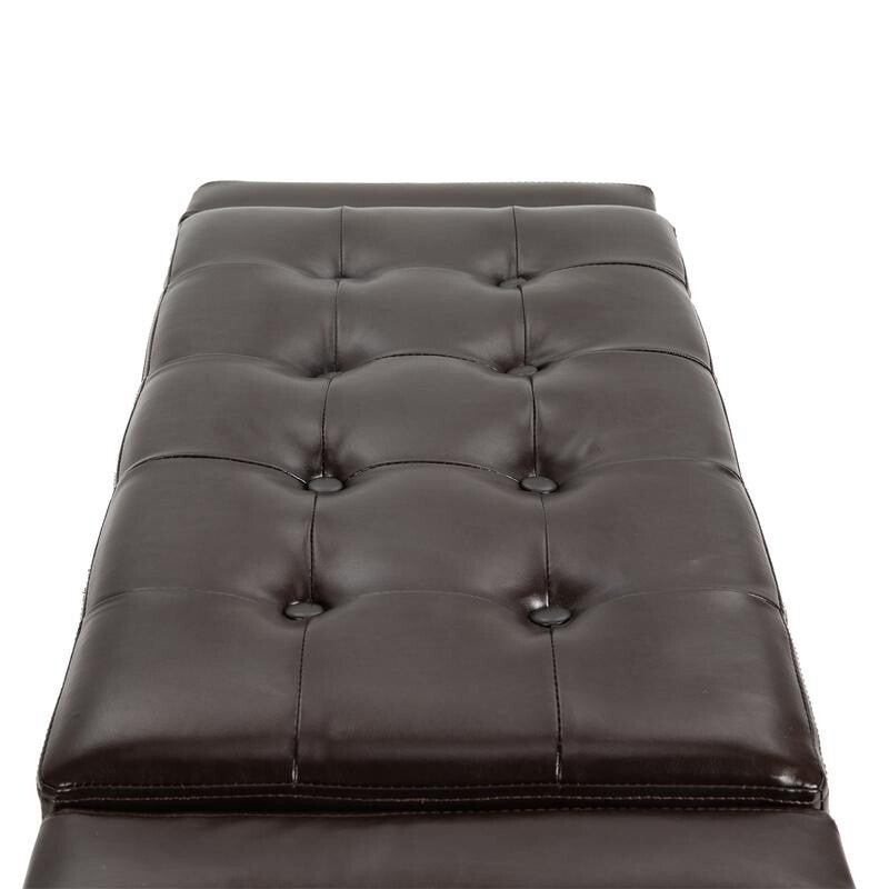 Brown Faux Leather Storage Ottoman Bench – Tufted Flip-Top Chest Seat 92cm
