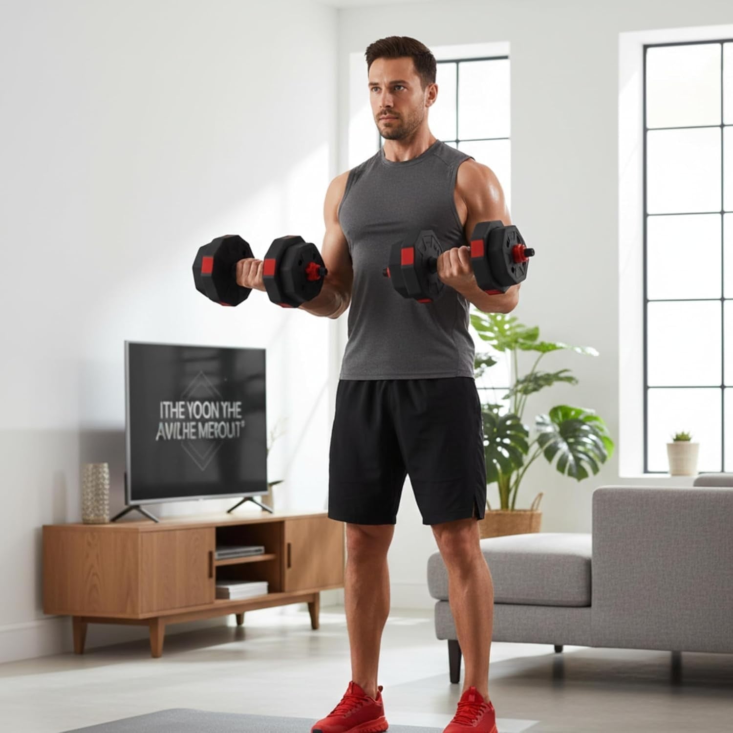 40KG Adjustable Dumbbell Set Octagonal Barbell Home Gym Weights