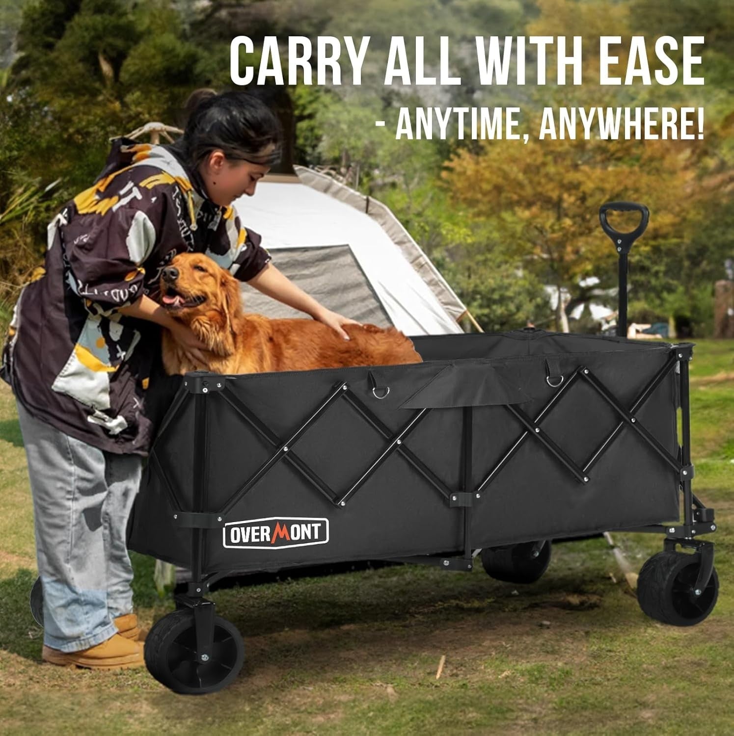 Black Extra Large 300L Folding Camping Wagon 200kg All Terrain Trolley