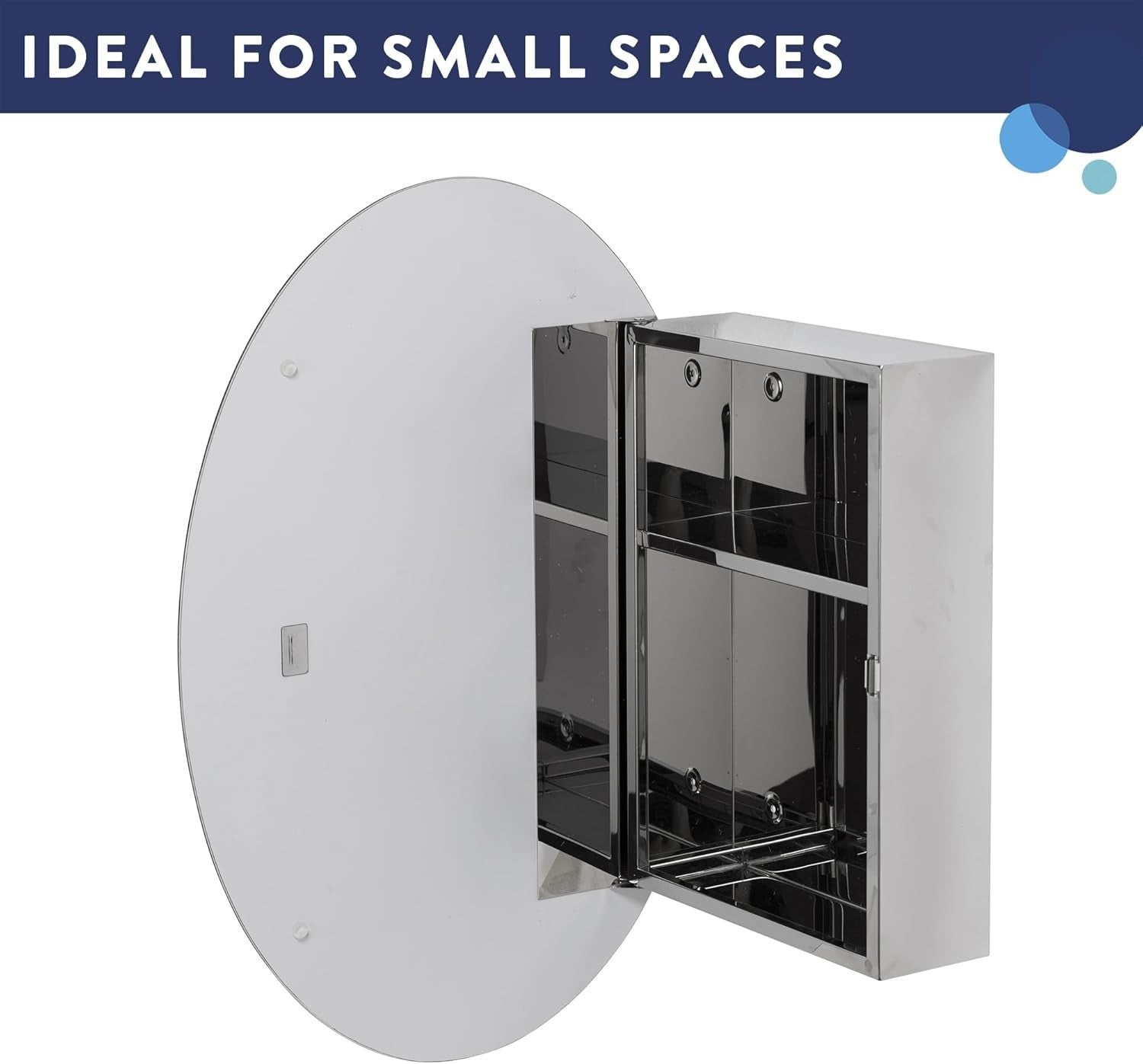 Oval Bathroom Mirror Cabinet Stainless Steel Storage Wall Mount 42.5x30x10cm