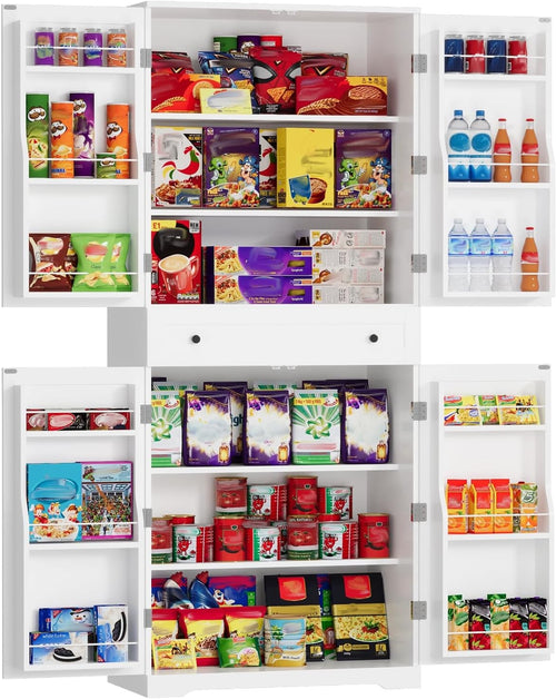 White Kitchen Pantry Cupboard | Large Sideboard Cabinet with Shelves & Drawer
