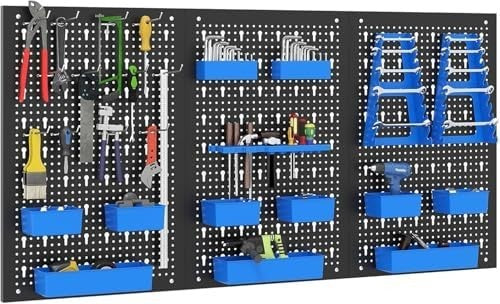 Black + Blue Wall-Mount Pegboard Kit 3 Boards with 26 Tool Accessories