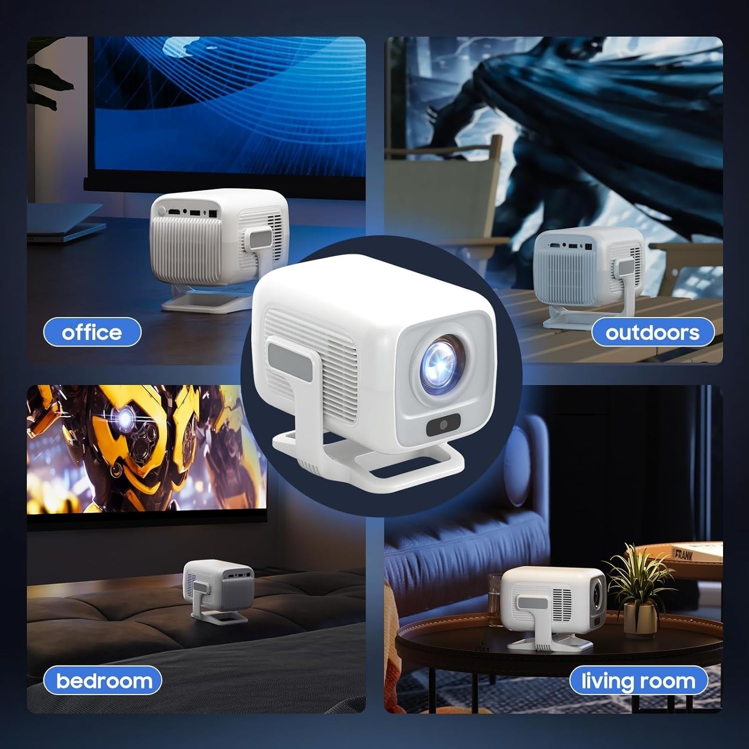 Mini 1080P Smart Projector 4K WiFi 6 Bluetooth Auto Focus 180°