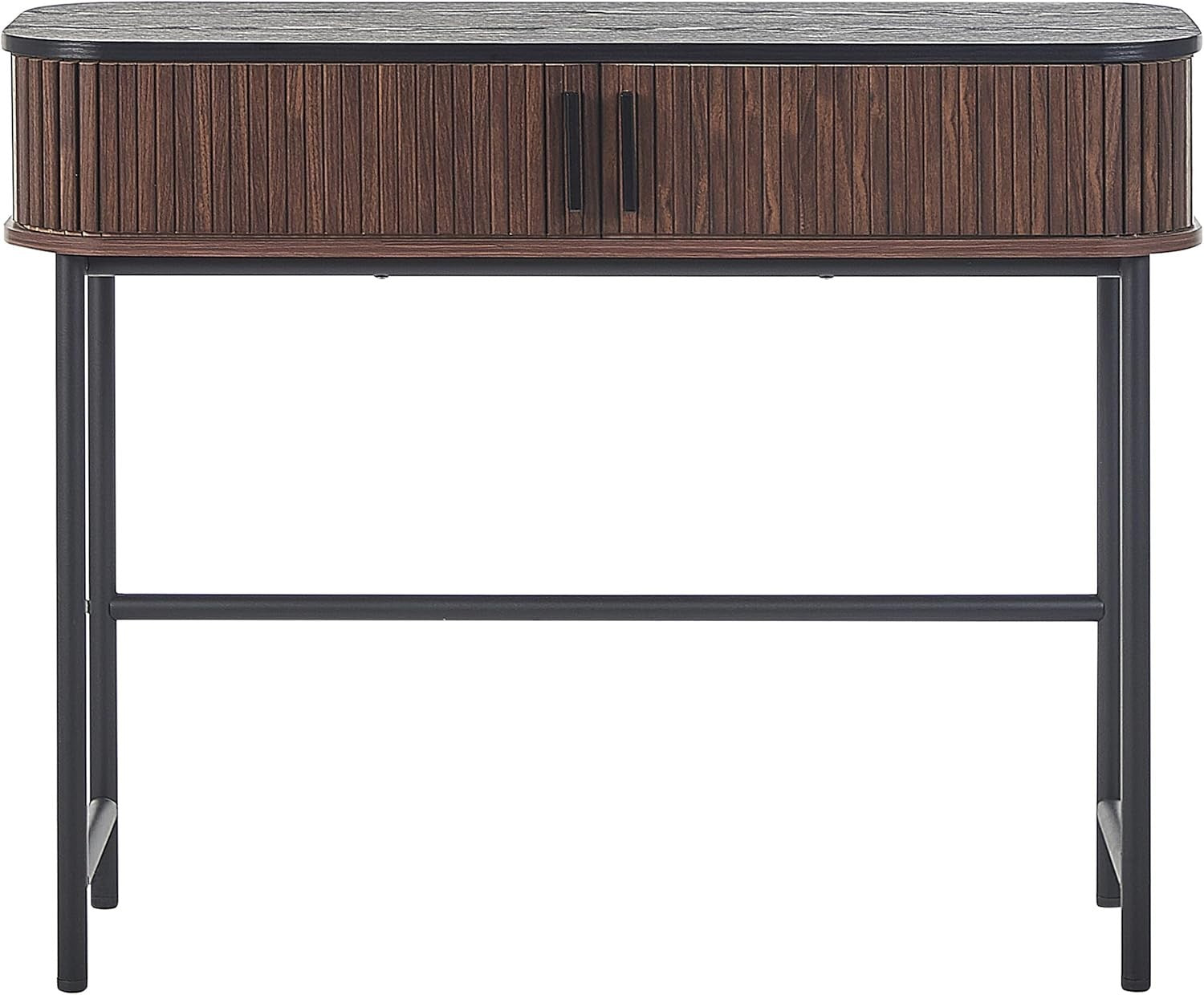 Modern Dark Wood Console Table with Sliding Doors & Storage, 100x35cm