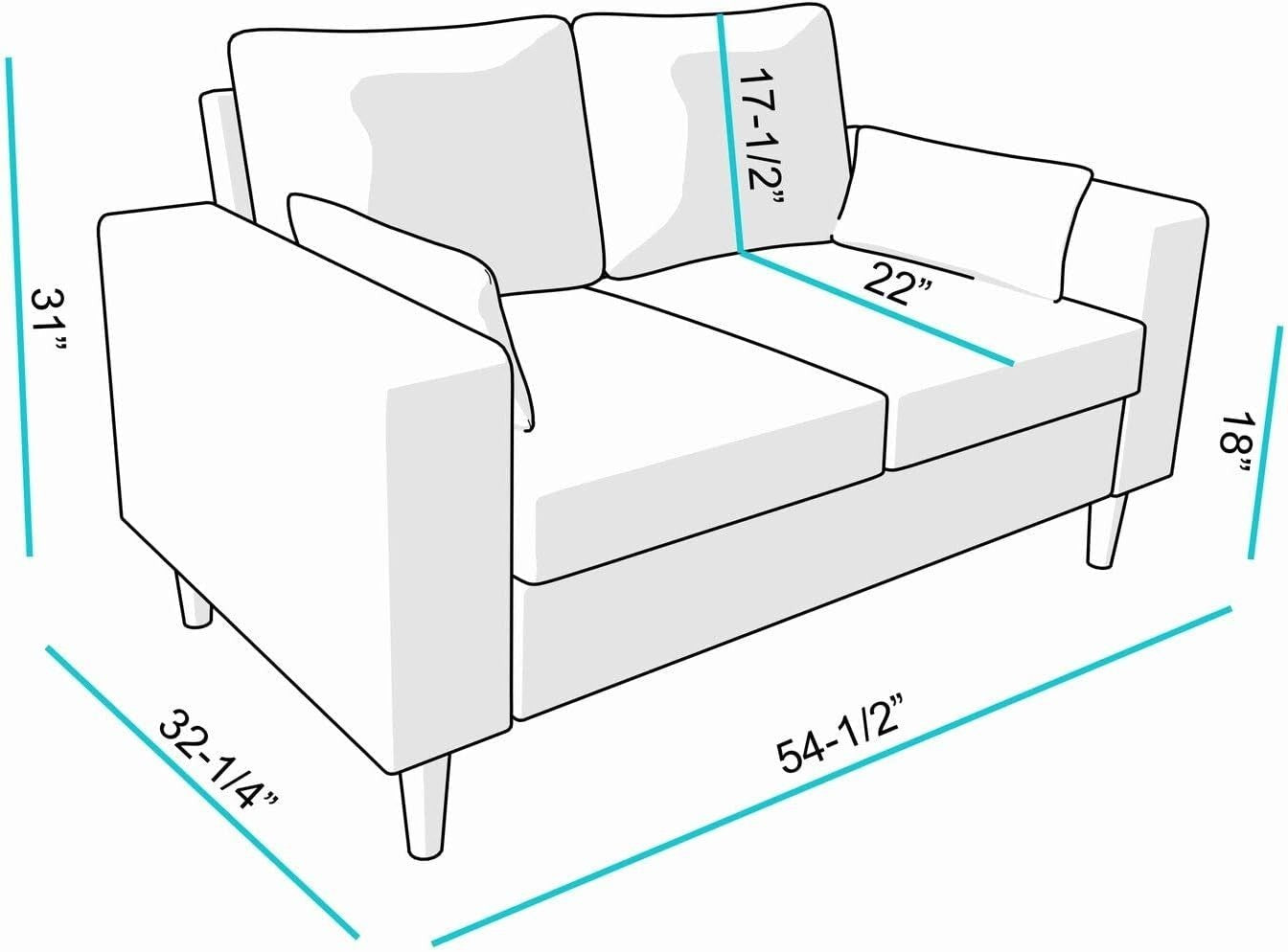 2 Seater Grey Fabric Sofa Couch with Cushions, Small Living Room Ready