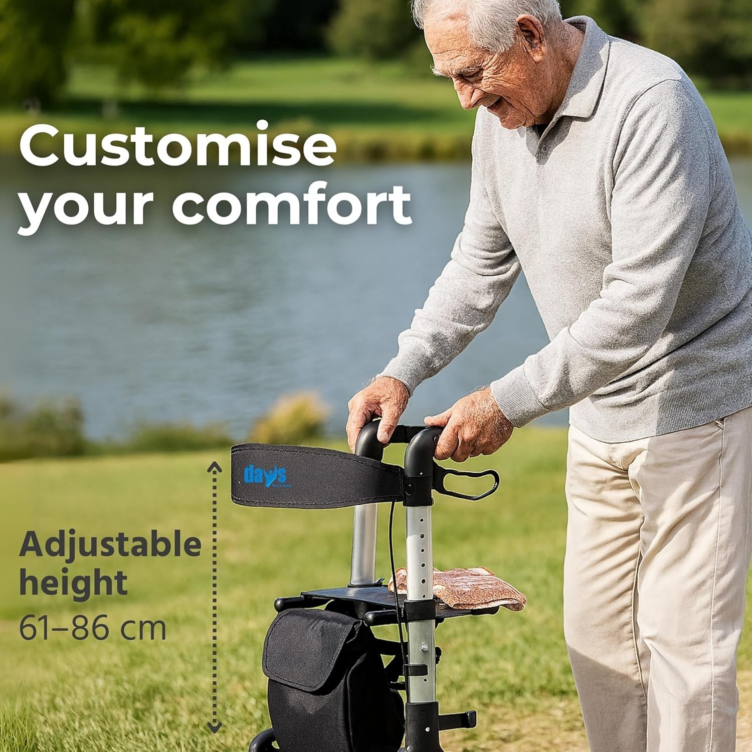 4 Wheel Rollator Walker with Seat Lightweight Folding Mobility Aid