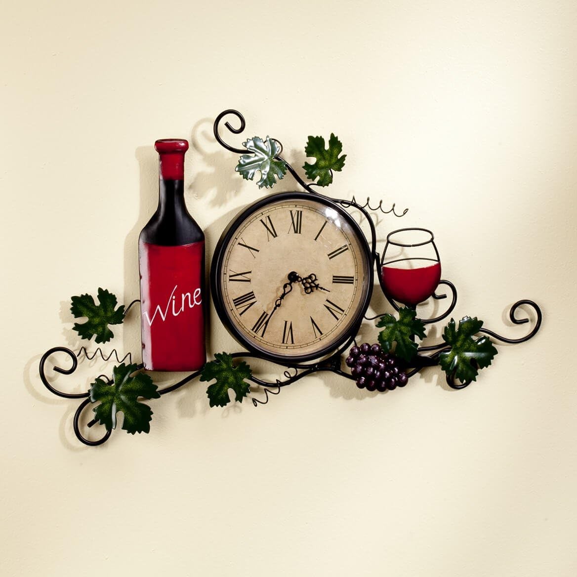 Wine Wall Clock – Rustic Roman Numeral Silent Kitchen Bar Dining Room Decor