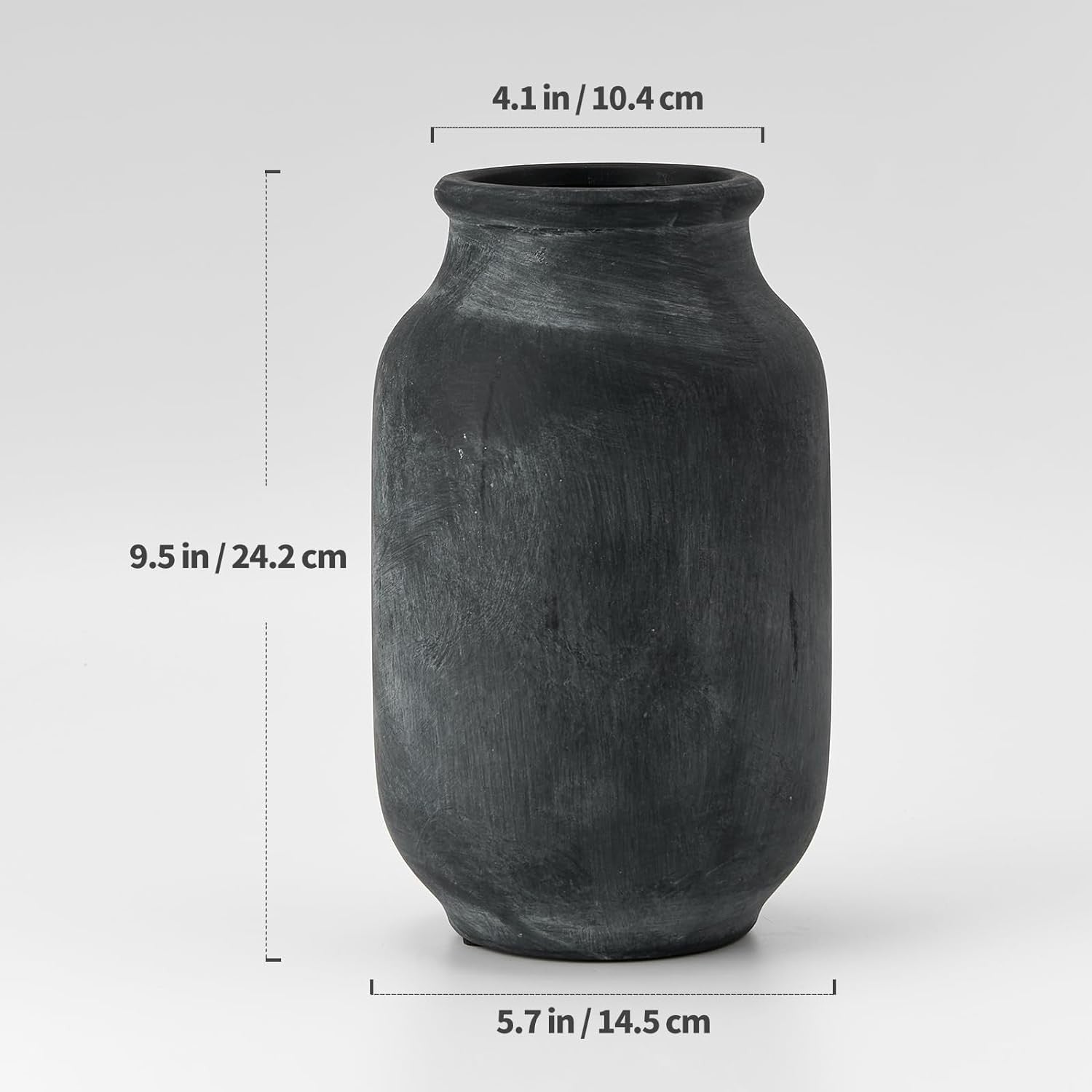 Large Pampas Grass Vase 9.5in Black Ceramic Rustic Farmhouse Home Décor