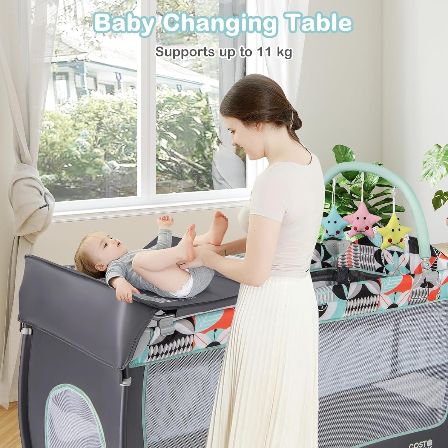 4in1 Travel Cot Baby Bedside Foldable Crib Bassinet Portable Playard Blue