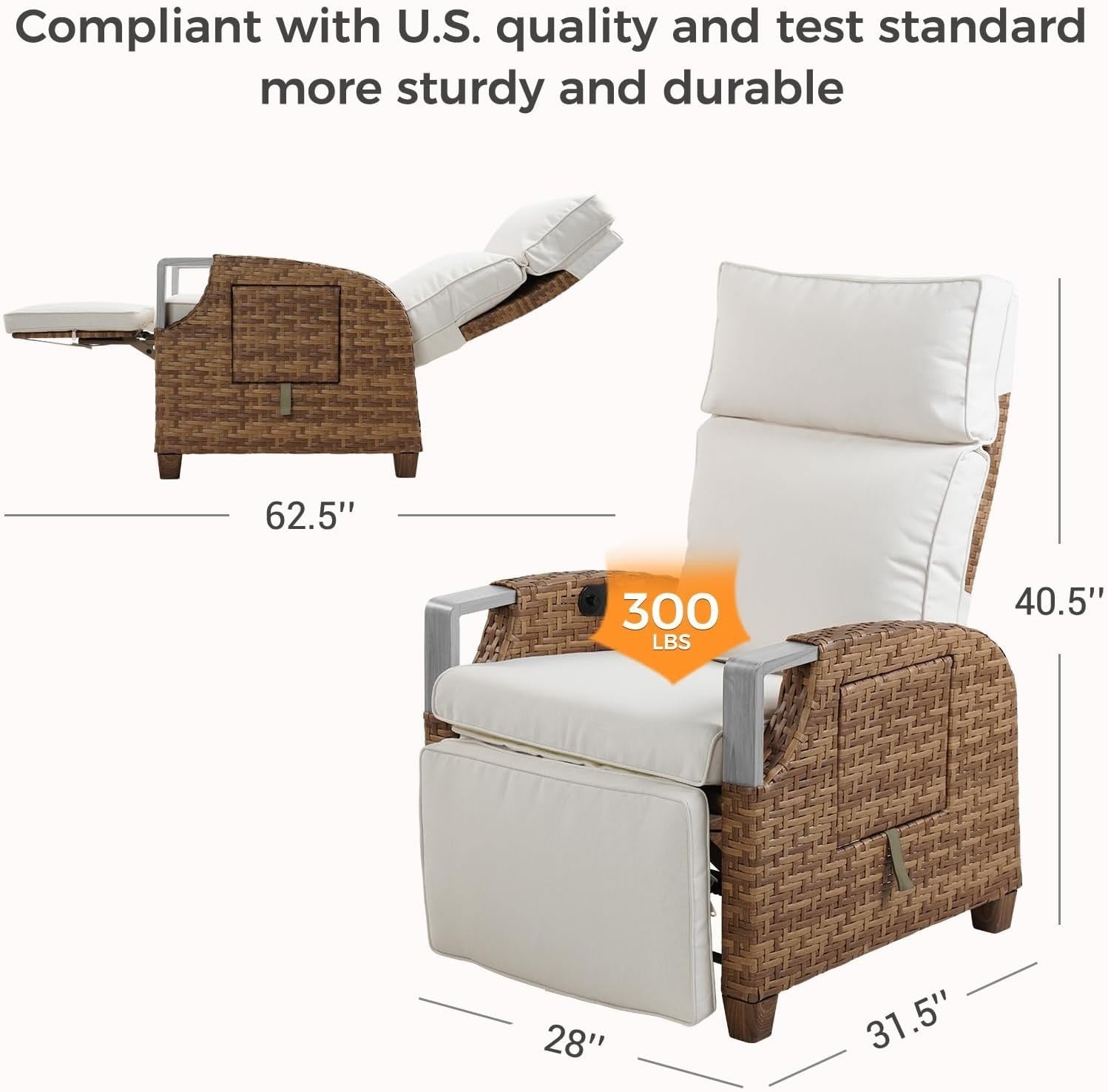 Rattan Recliner Sun Lounger Chair with Side Table Garden Patio Armchair