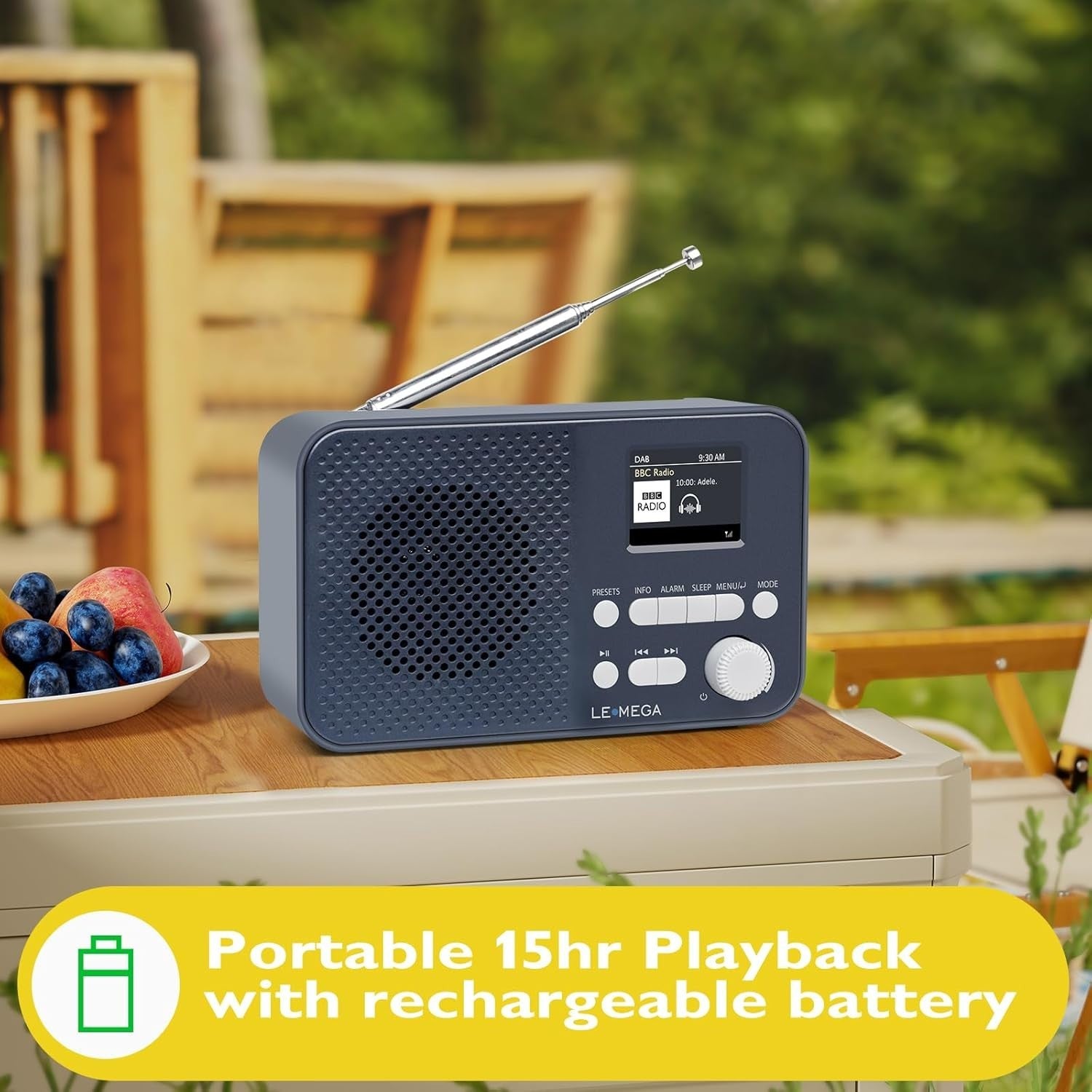 Portable DAB+ FM Radio Bluetooth Alarm Clock 15Hr Battery Colour