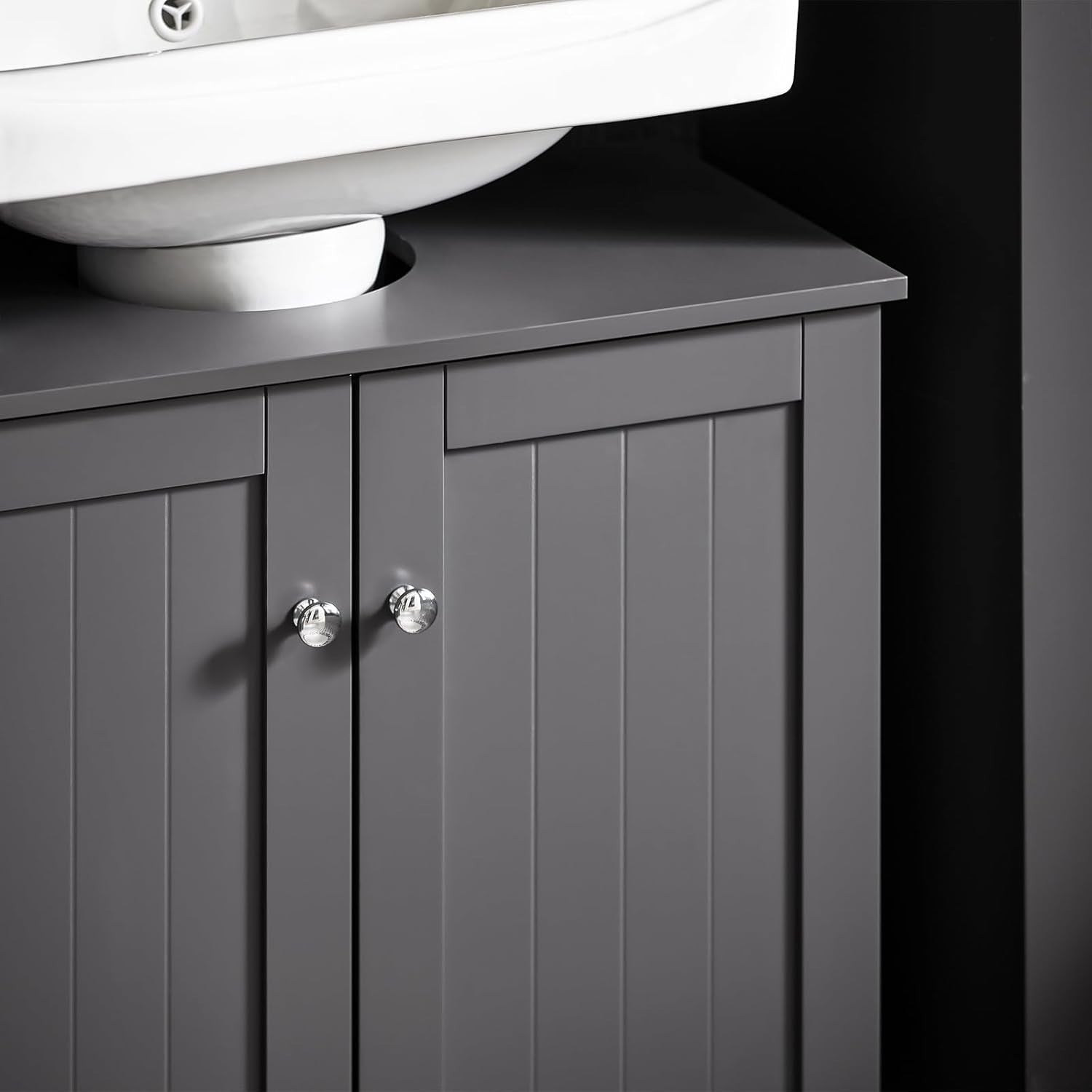 Modern Under Sink Bathroom Cabinet 60x60cm – Dark Grey MDF Storage Unit w/ Shelf