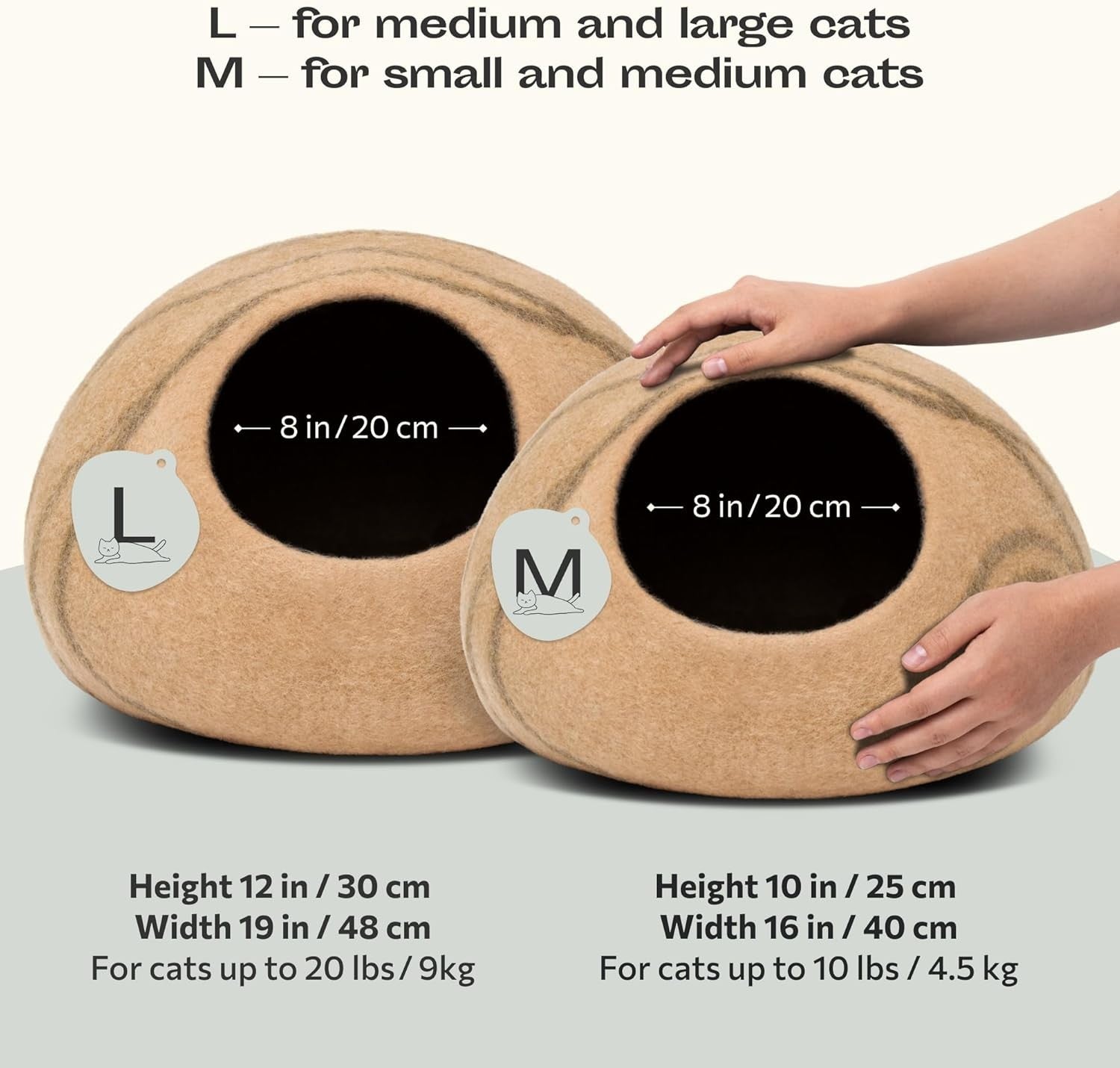 Medium Felt Cat Cave Bed Handmade Merino Wool Indoor Cat House Beige