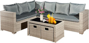 8 Seater Rattan Corner Sofa Set Patio Garden Furniture with Glass Table