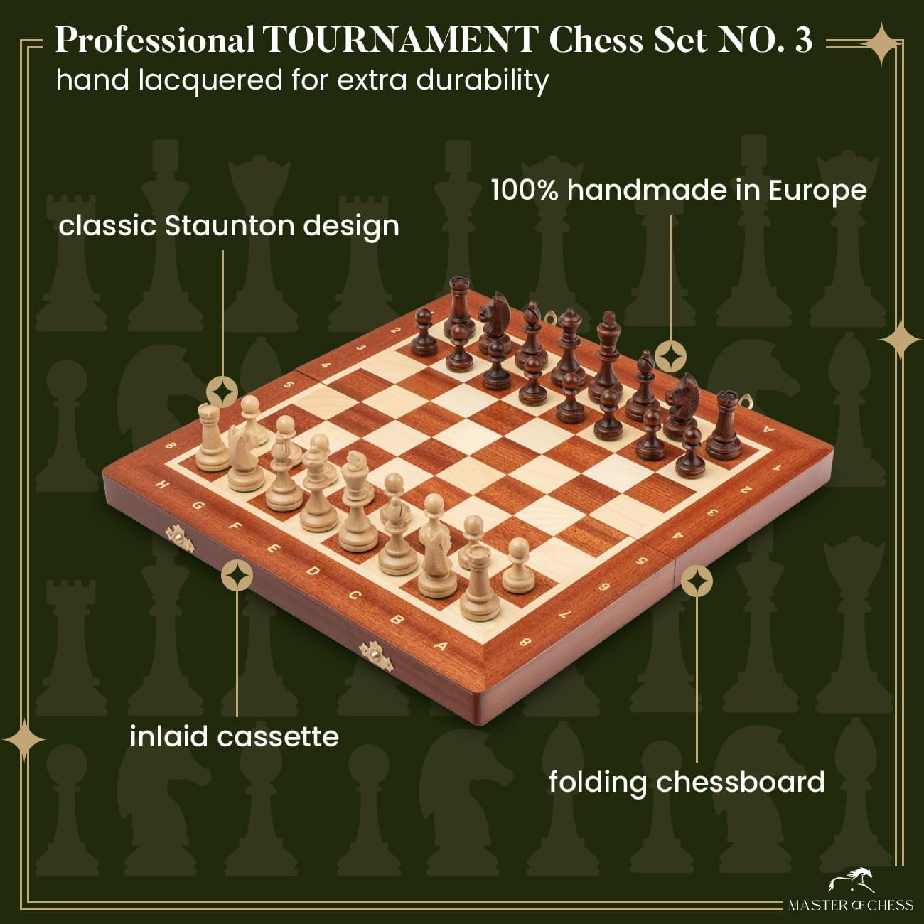 Portable Tournament Wooden Chess Set 35cm Inlaid Foldable Board Staunton No.3