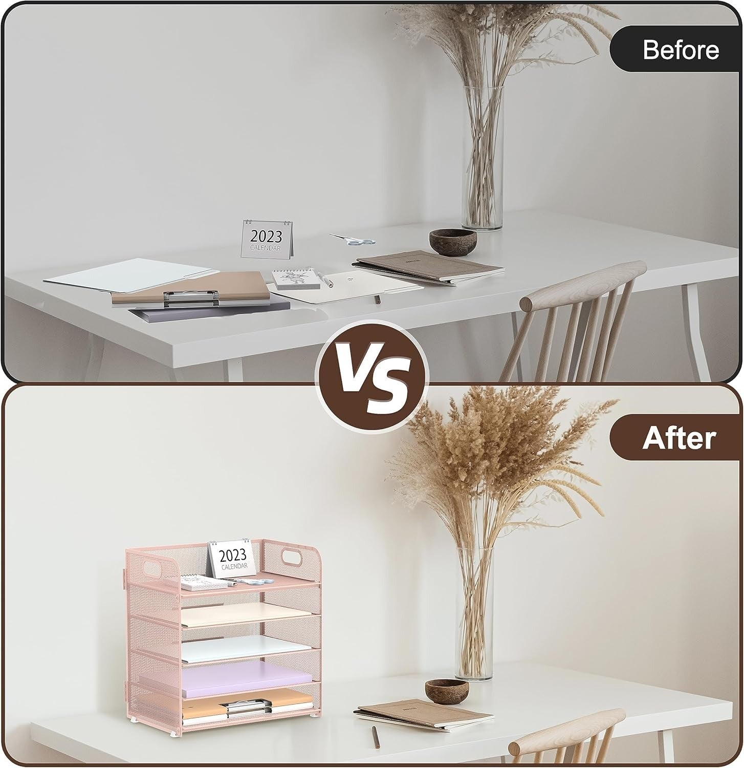 5-Tray Metal Desk Organizer Letter Tray File Holder for Office, Home