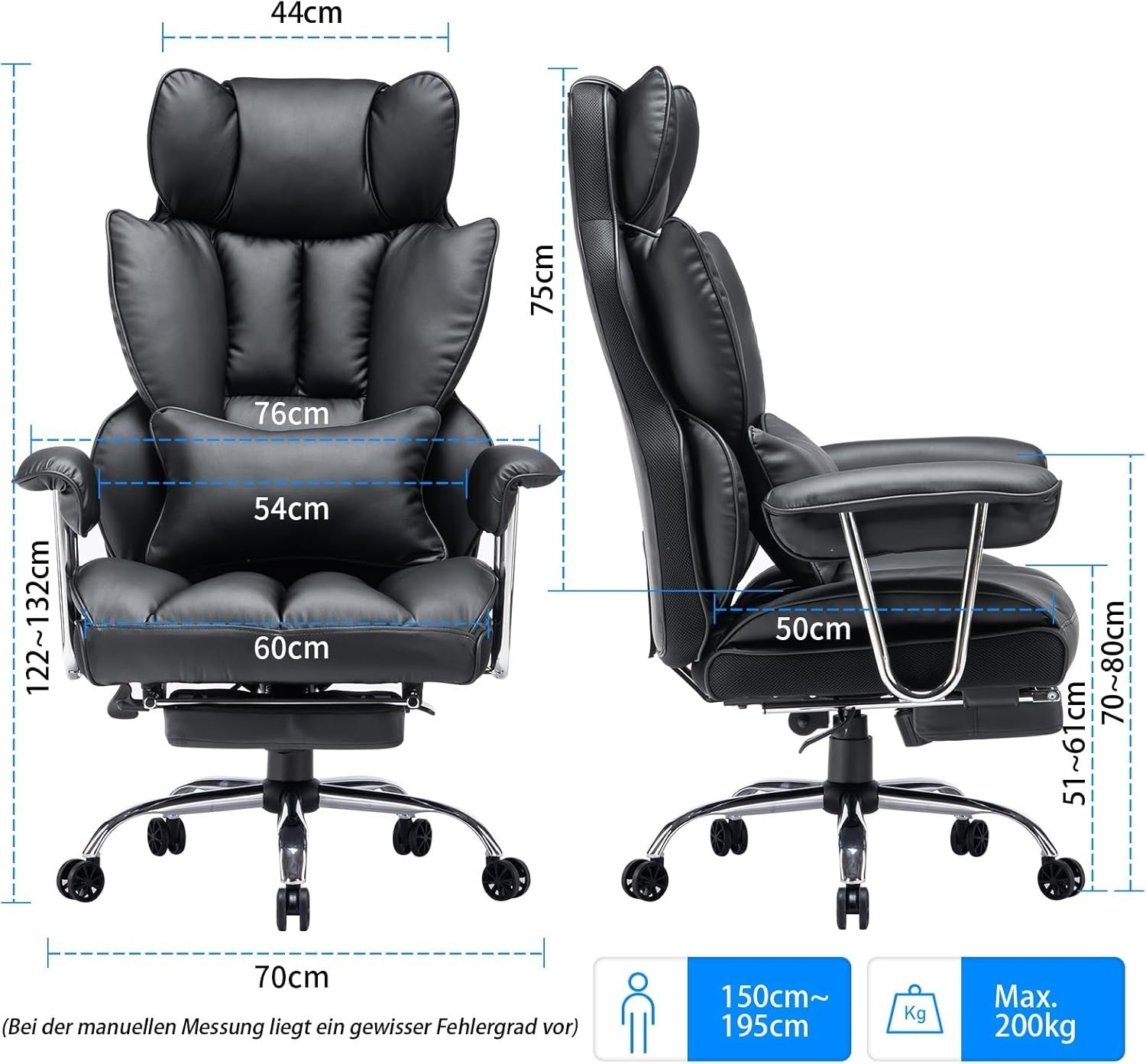 Executive Office Chair Big & Tall Faux Leather Desk Seat Lumbar Foot Rest UK Bla