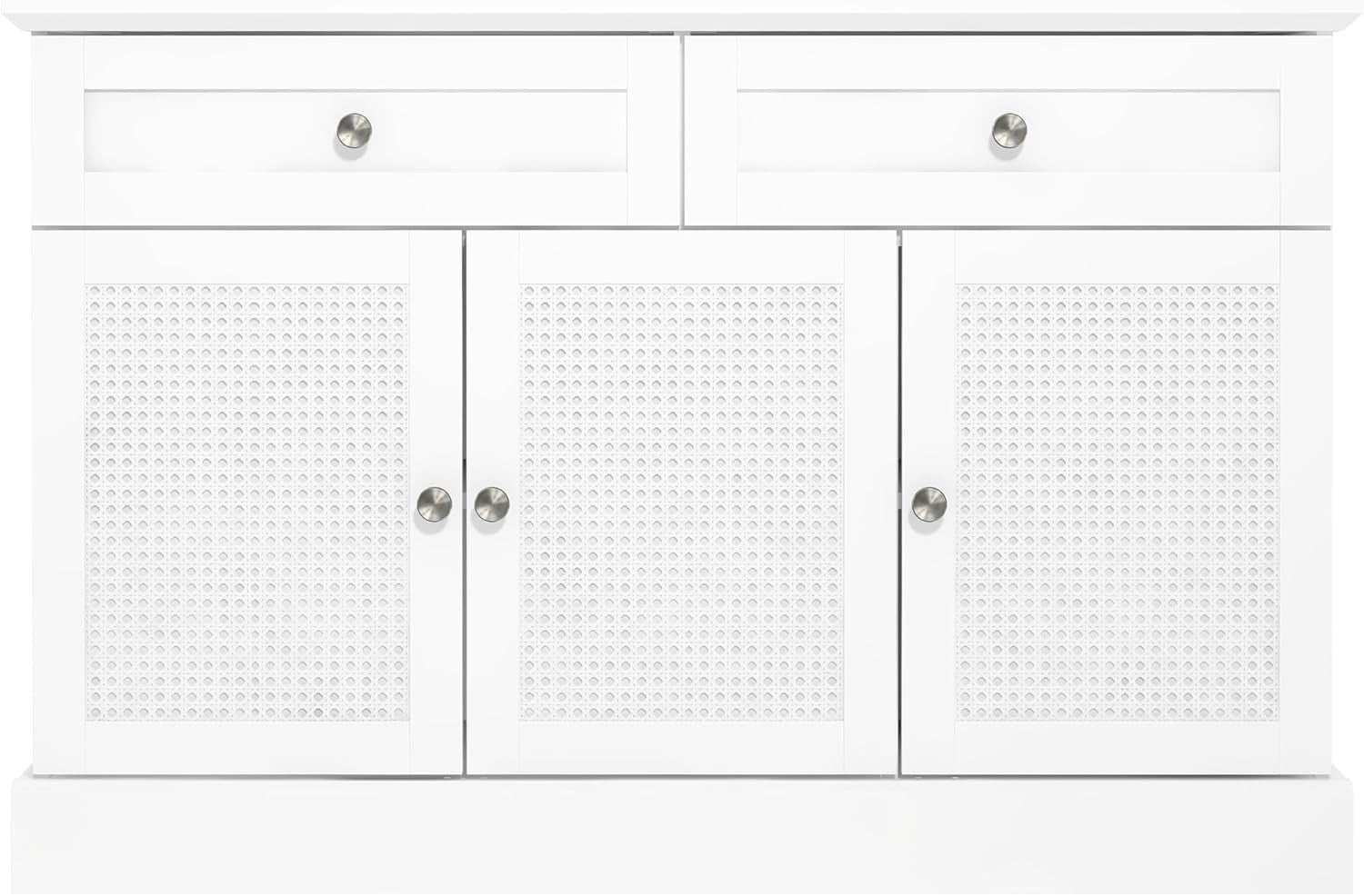 White Rattan Sideboard Cabinet 3 Door 2 Drawer Storage Unit Kitchen