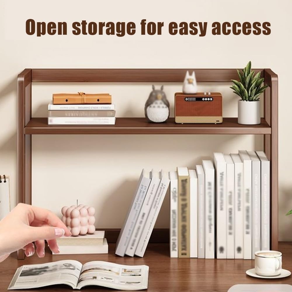 Bamboo Desktop Organizer 2-Tier Adjustable Desk Hutch Storage Shelf 52cm