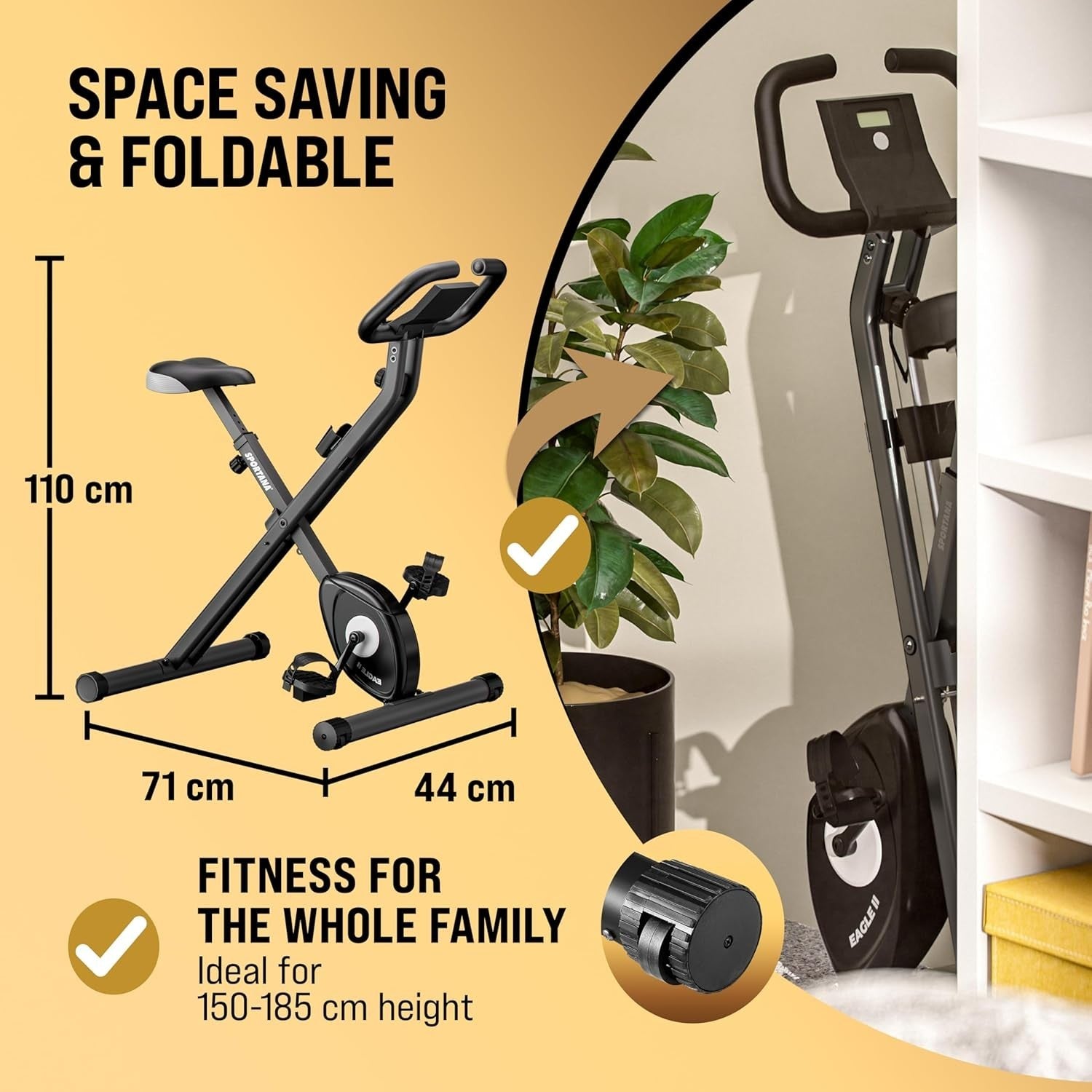 Folding Exercise Bike w/ 16-Level Magnetic Resistance & Fitness Bands 140kg Cap