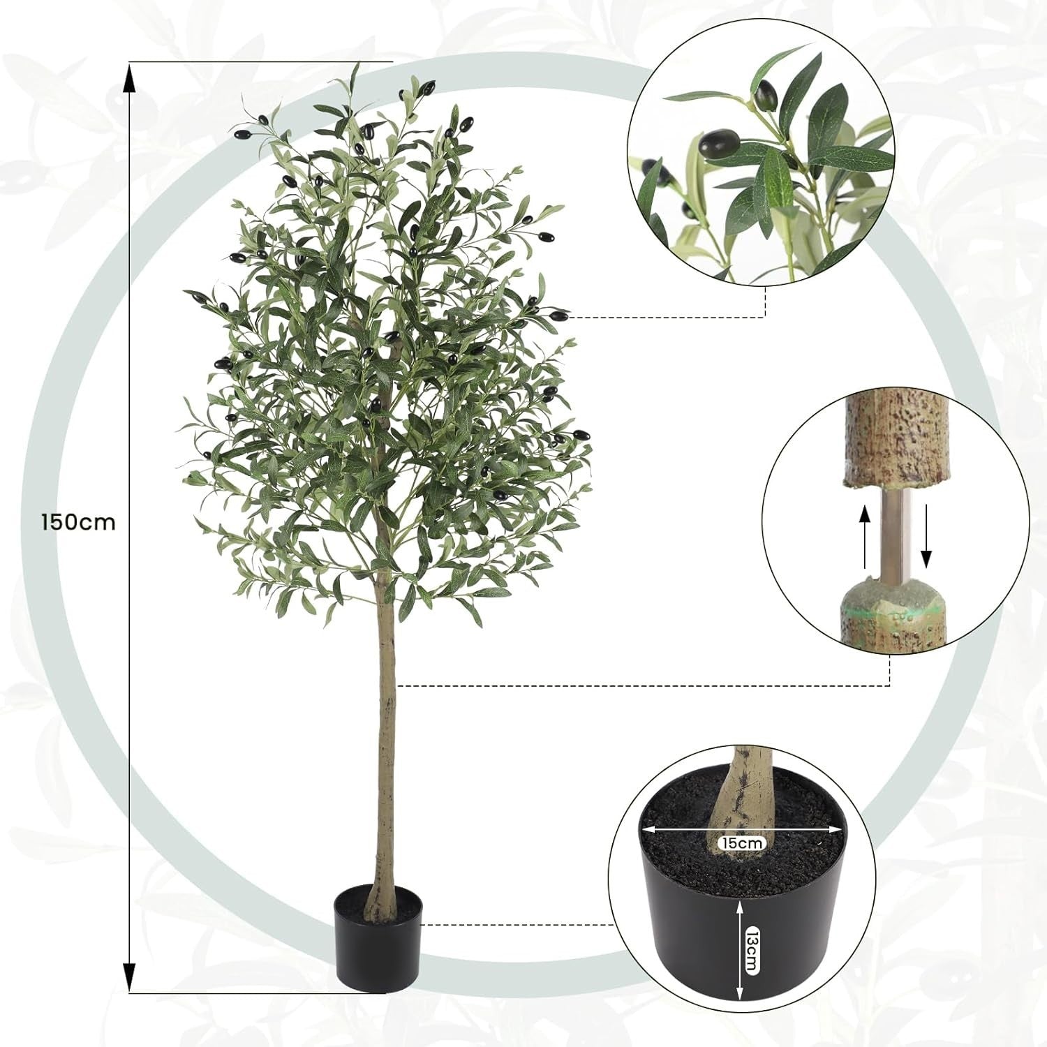 5ft Artificial Olive Tree Tall Faux Plant Indoor Decor Realistic Leaves & Trunk
