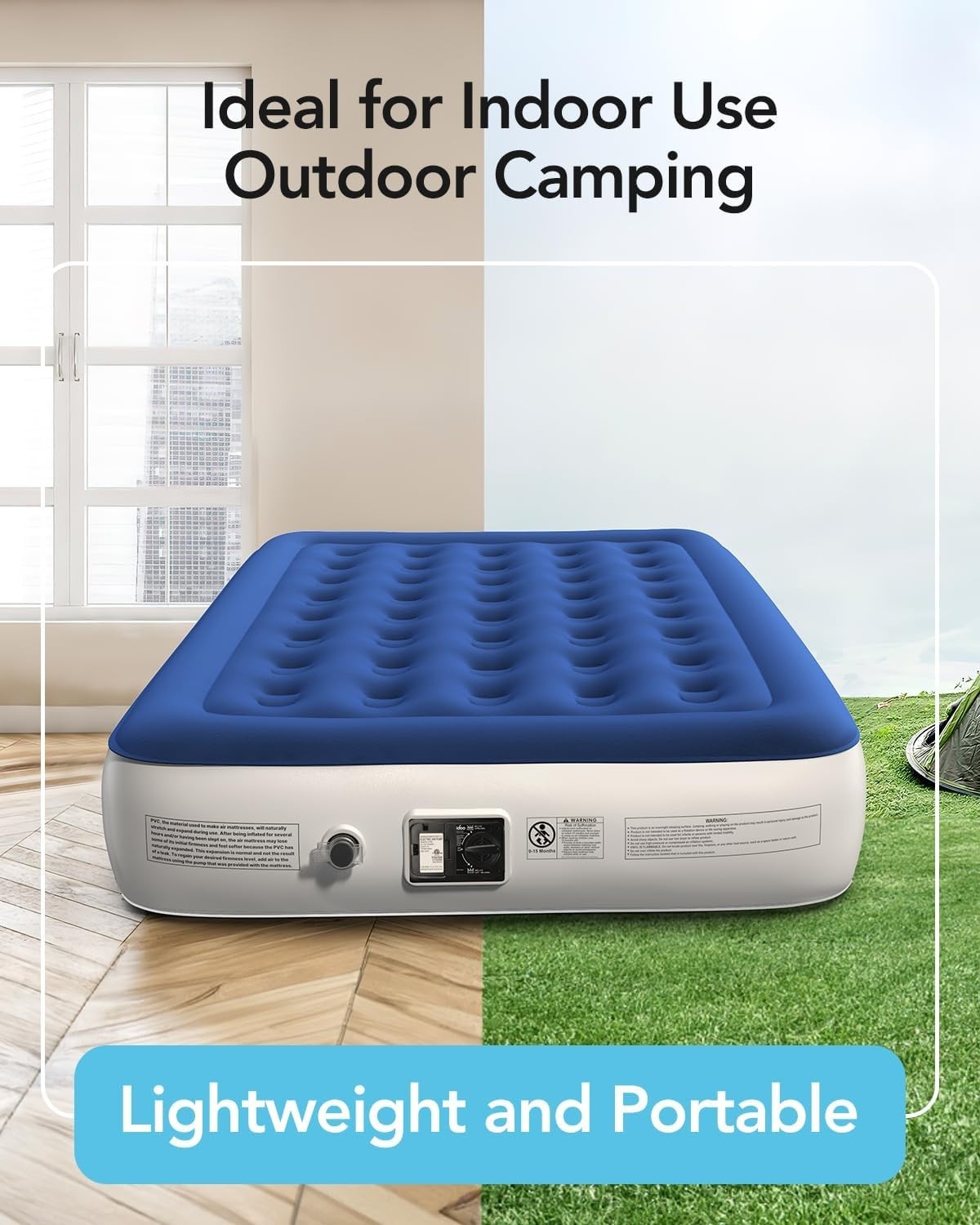 Inflatable Air Mattress King Size 33cm High Built-In Pump Camping Guest Bed