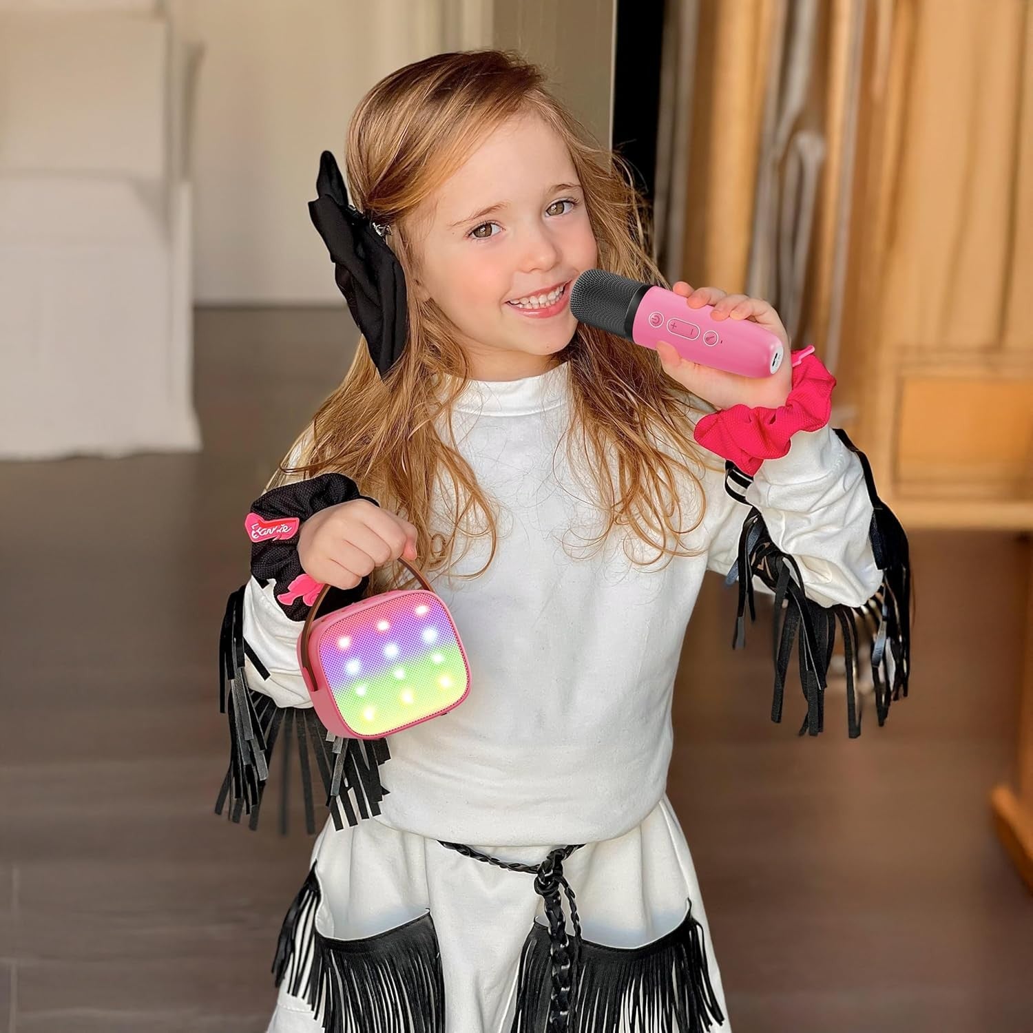 Kids Karaoke Machine 2 Wireless Bluetooth LED Speaker Gift