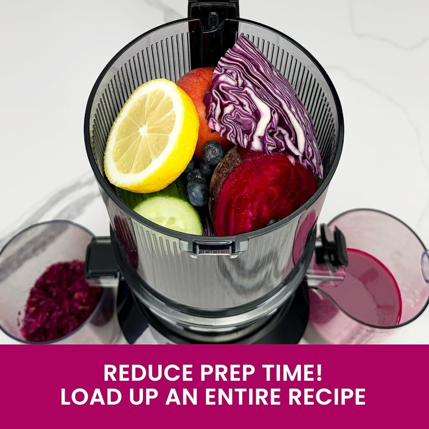 Cold Press Juicer Large Hopper Batch Juicing Quiet Motor Easy Clean