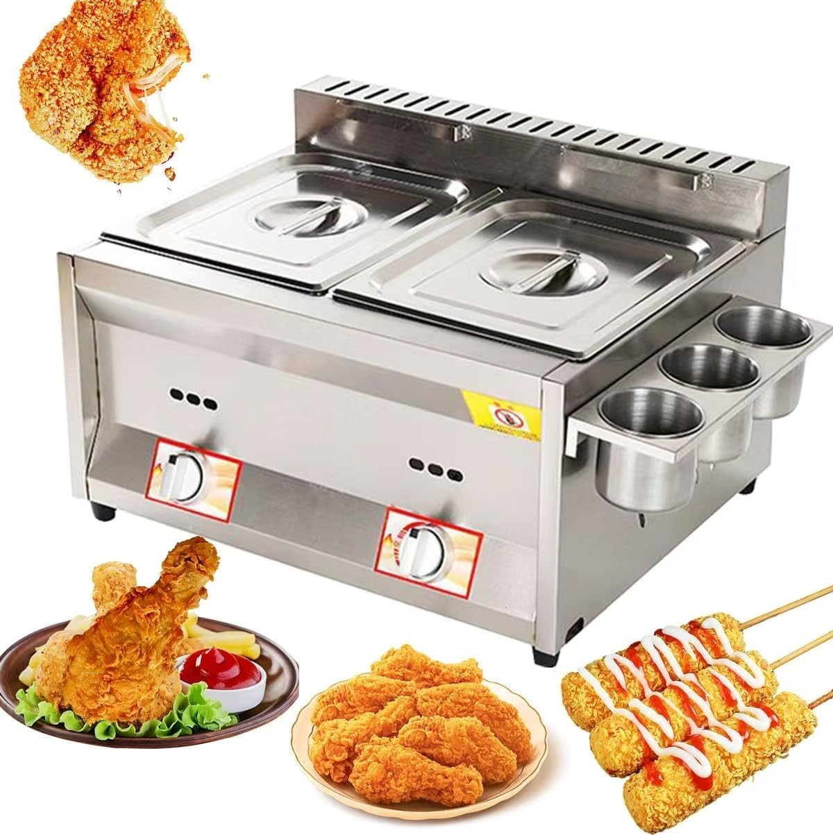 Commercial Gas Deep Fryer Dual 10L Stainless Steel Countertop Fryer