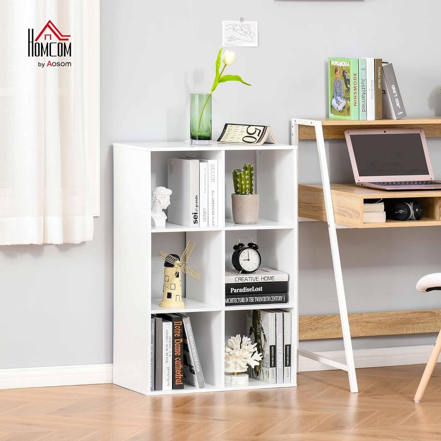 White 6-Cube Bookcase Storage Unit Modern Shelving for Home Office Bedroom