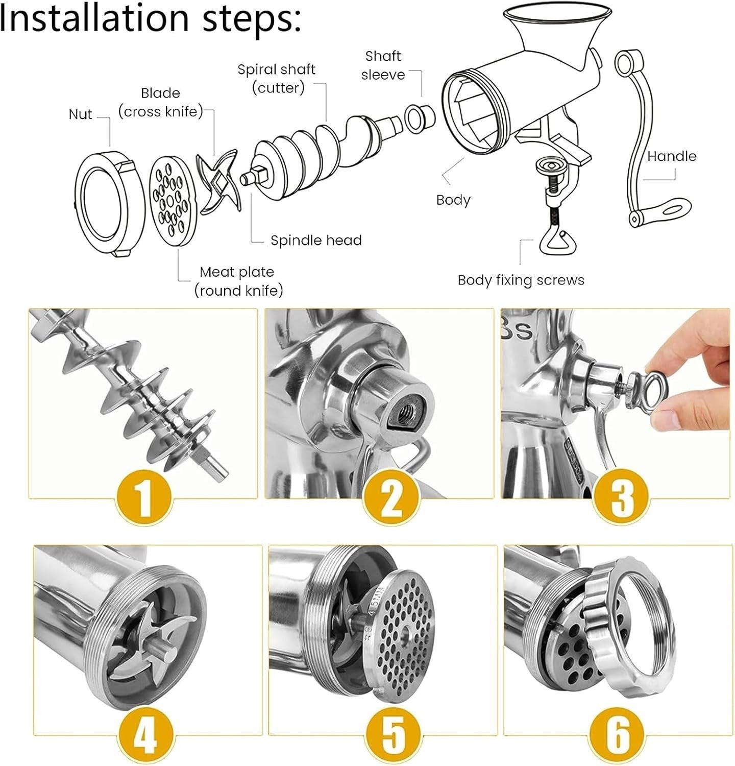 Stainless Steel Manual Meat Grinder Sausage Maker Clamp Mincer