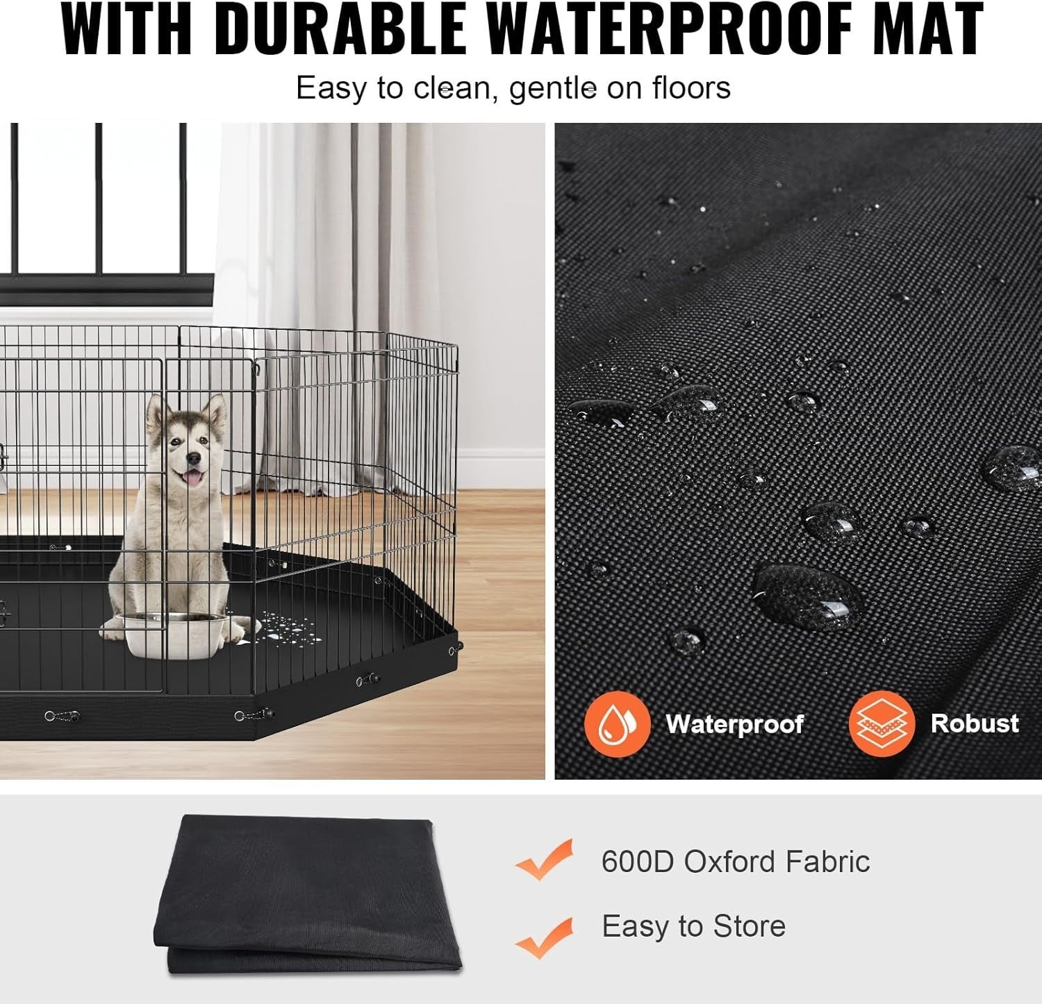 Foldable 24" Metal Dog Playpen 8-Panel Fence with Floor Mat Indoor Outdoor
