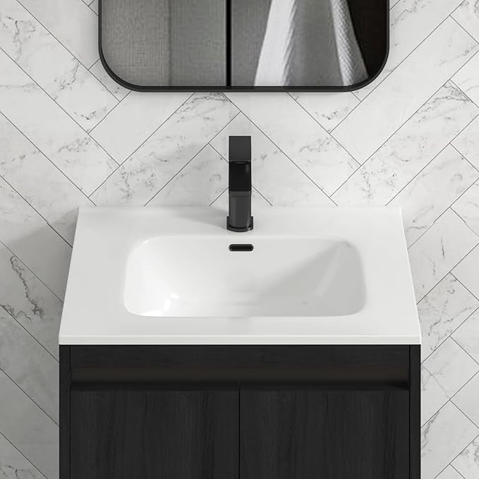 600mm Black Floor Standing Vanity Unit with Basin Sink 2 Door Bathroom Cabinet