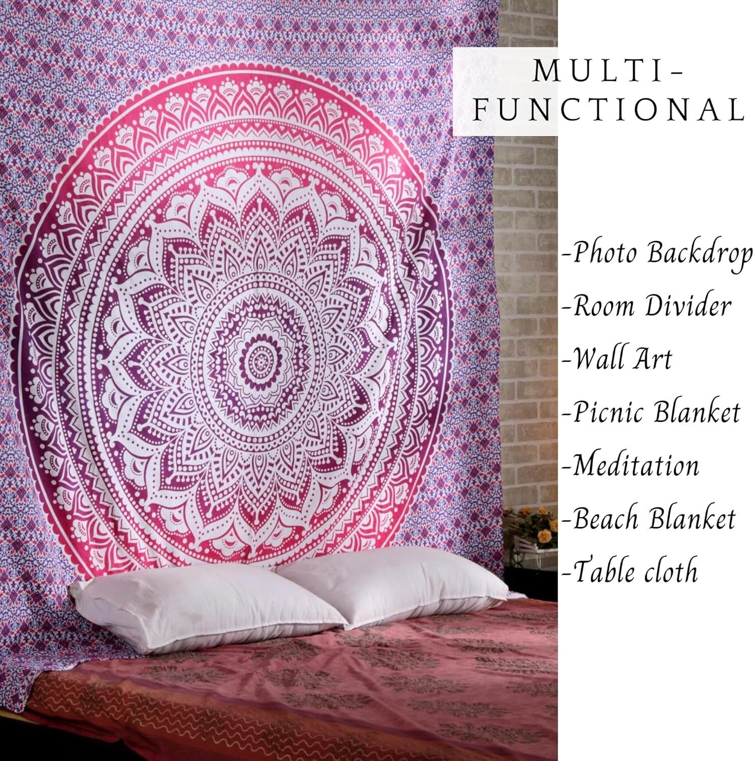 Pink Mandala Cotton Tapestry 230x274cm King Boho Decor