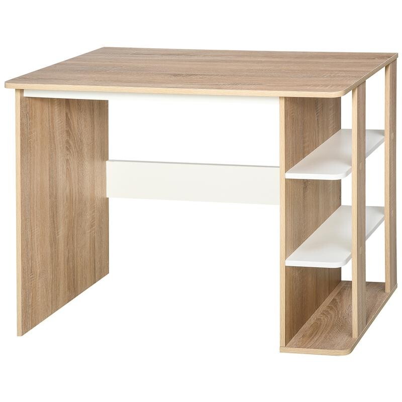 Work Desk with Shelves – Home Office Table 100cm Wide Study Desk White