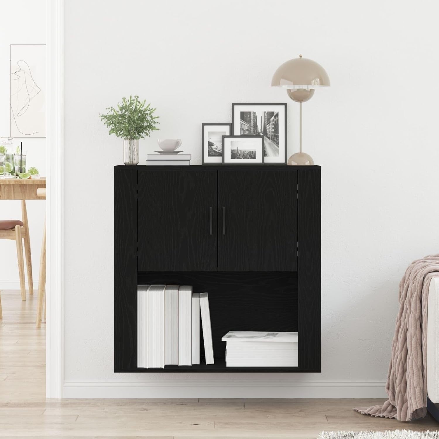 Wall-Mounted Black Oak Entryway Cabinet with Storage & Dust-Resistant Matte Fini