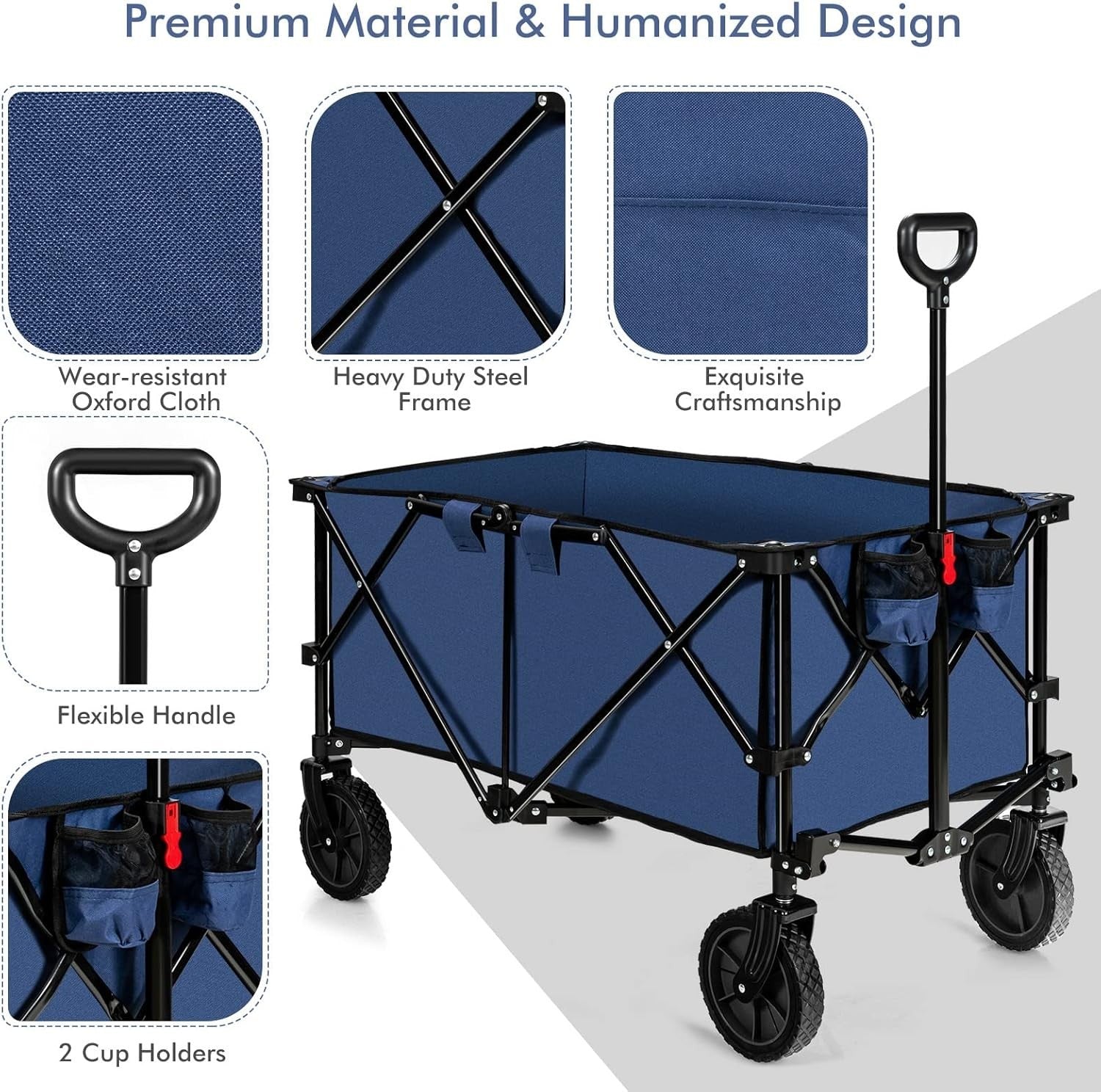 Folding Camping Wagon Utility Cart Beach Garden Trolley Cup Holders