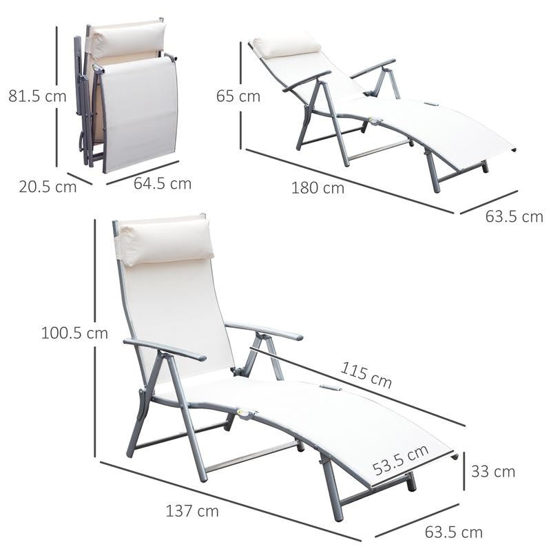 Adjustable Cream Reclining Garden Lounger Chair Steel Frame Padded Seat