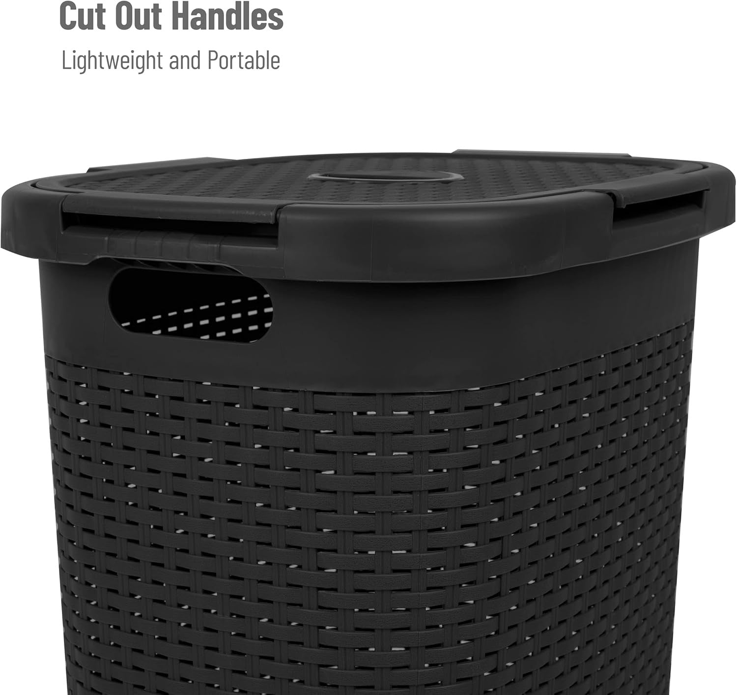 Set of 2 Slim 60L Laundry Hampers with Lids Ventilated Basket & Cut-Out Handles