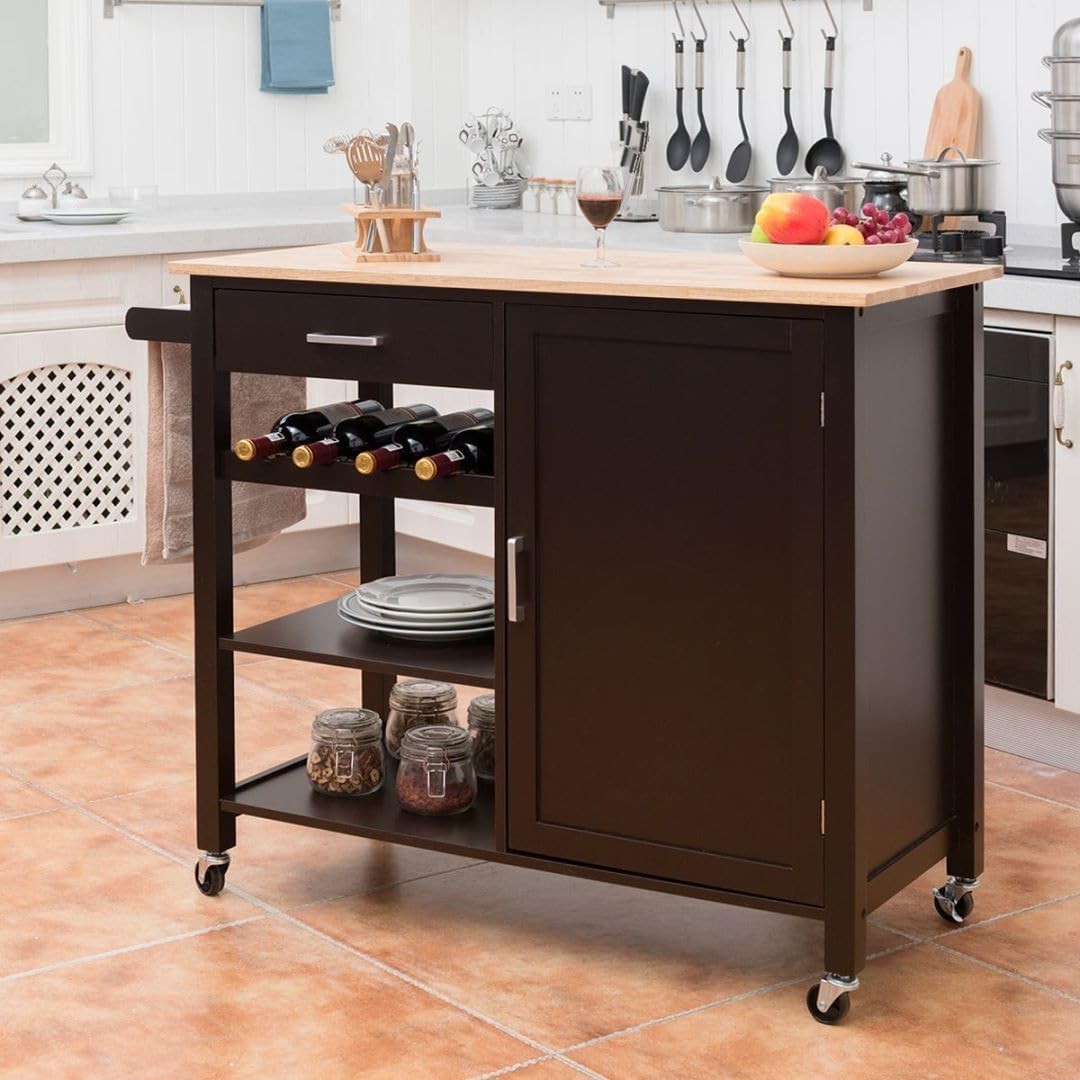 Espresso 100cm Kitchen Island Cart Oak Top
