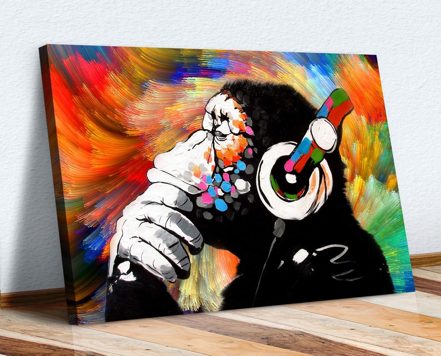 Extra Large Monkey DJ Canvas Wall Art Colourful 119x81cm