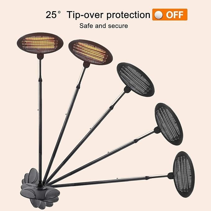 Outdoor Electric Patio Heater 2000W Quartz Bulb Freestanding Remote Control