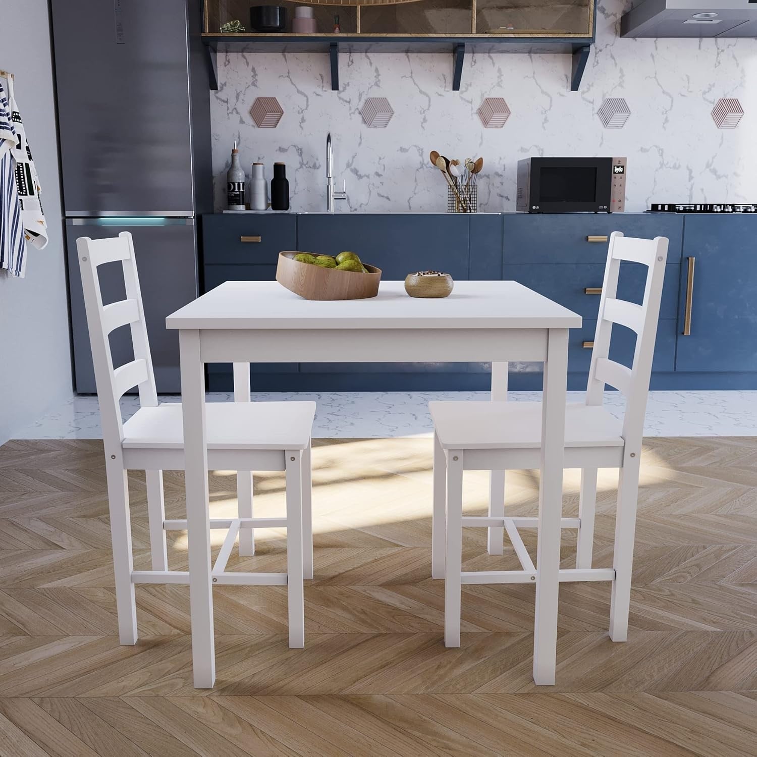 White Dining Table Set 2 Chairs | Compact Kitchen Small Space Furniture