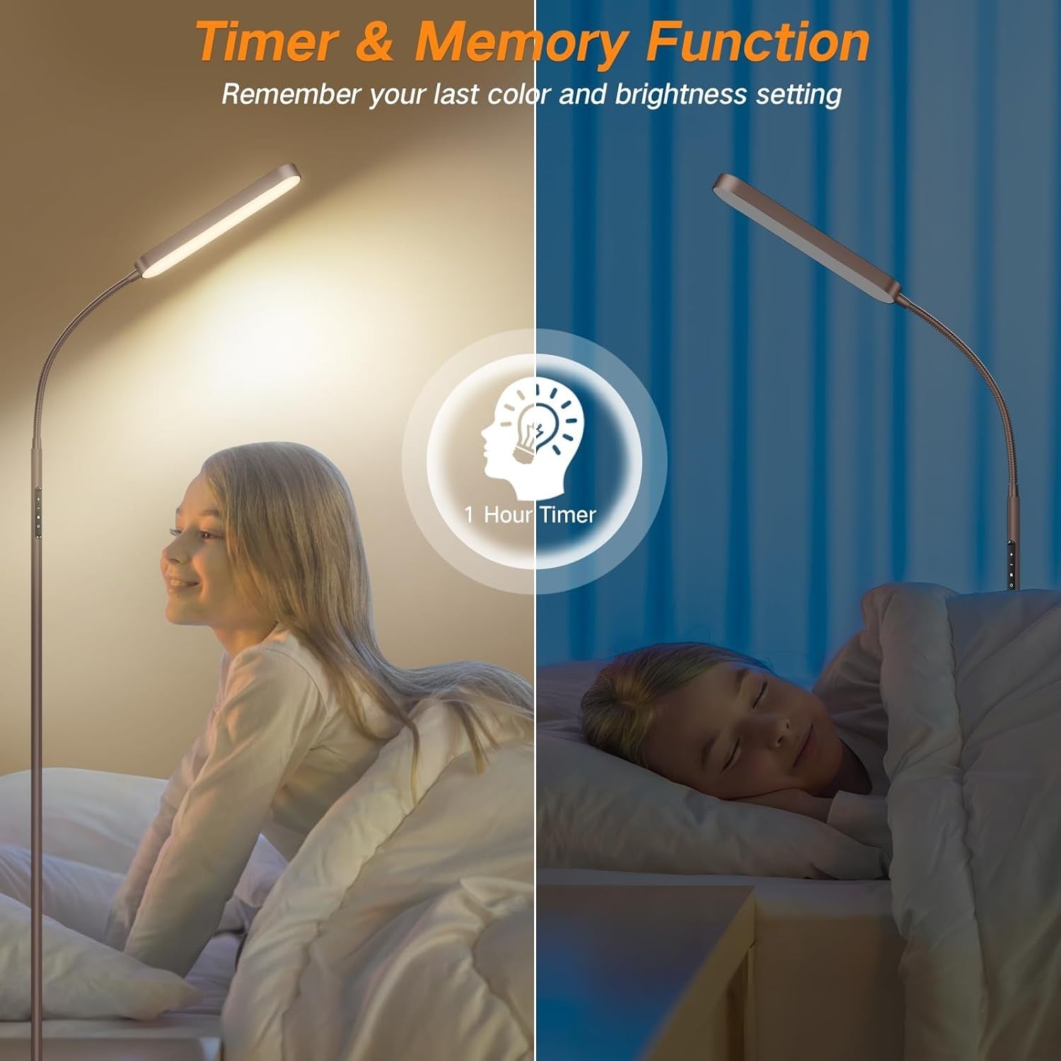 LED Floor Lamp Dimmable Gooseneck Reading Light Remote Touch Control
