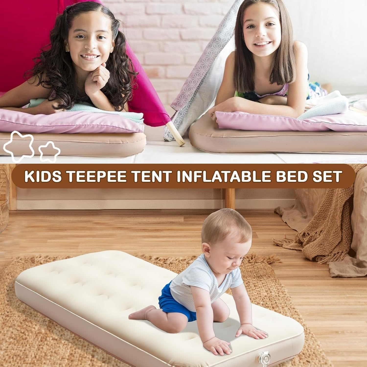 2-Pack Kids Airbed 140×70CM Inflatable Mattress w/ Electric Pump