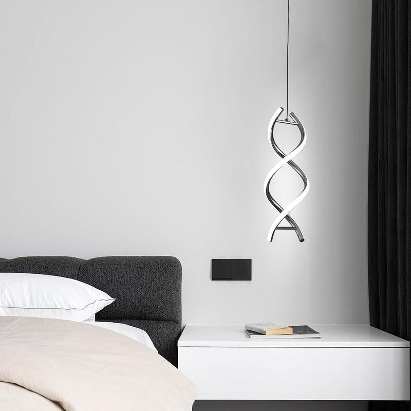 LED Spiral Pendant Light 24W Modern Black Hanging Lamp Adjustable Ceiling