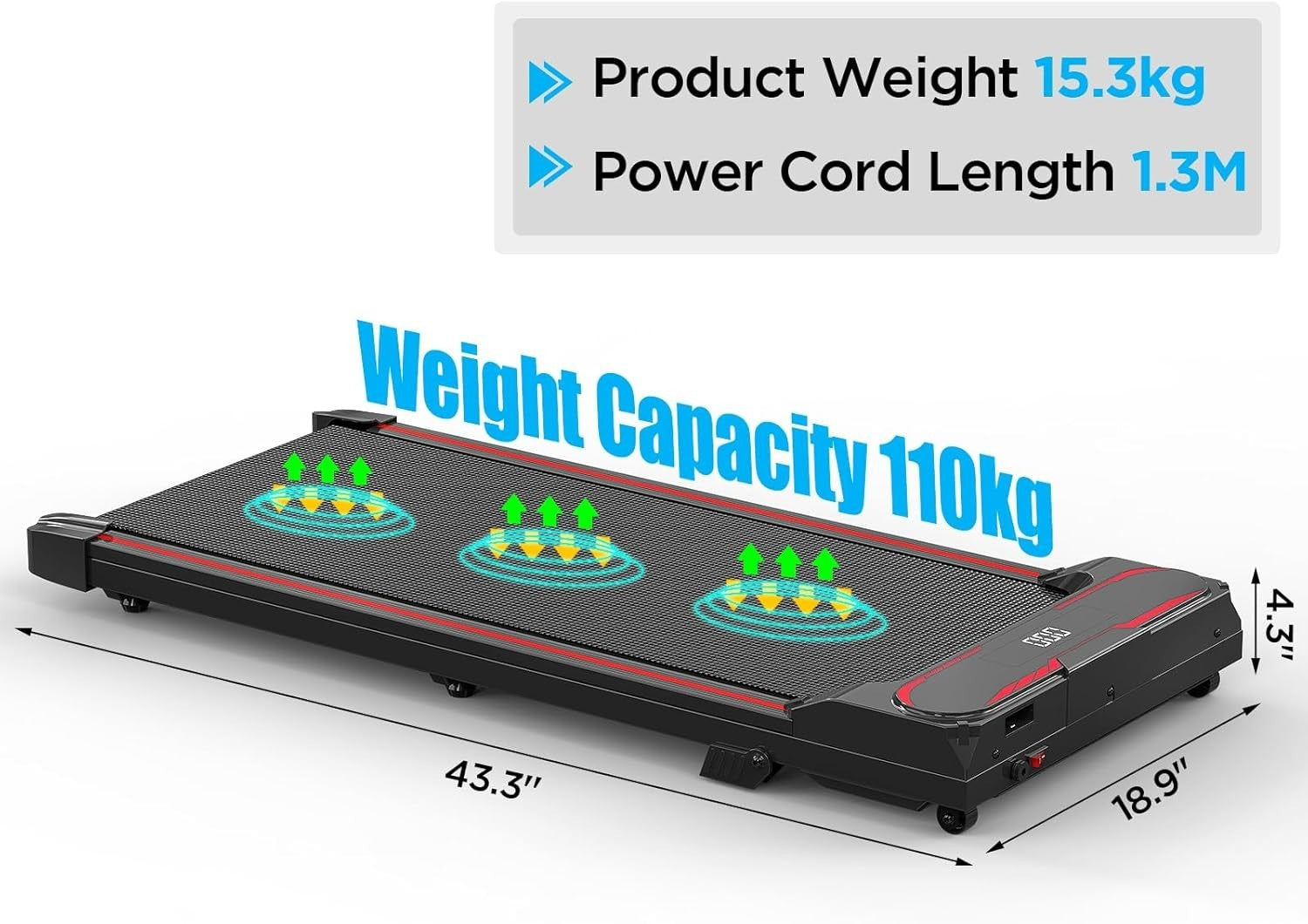 Under Desk Treadmill with 5% Incline, Portable Walking Pad, LED Display